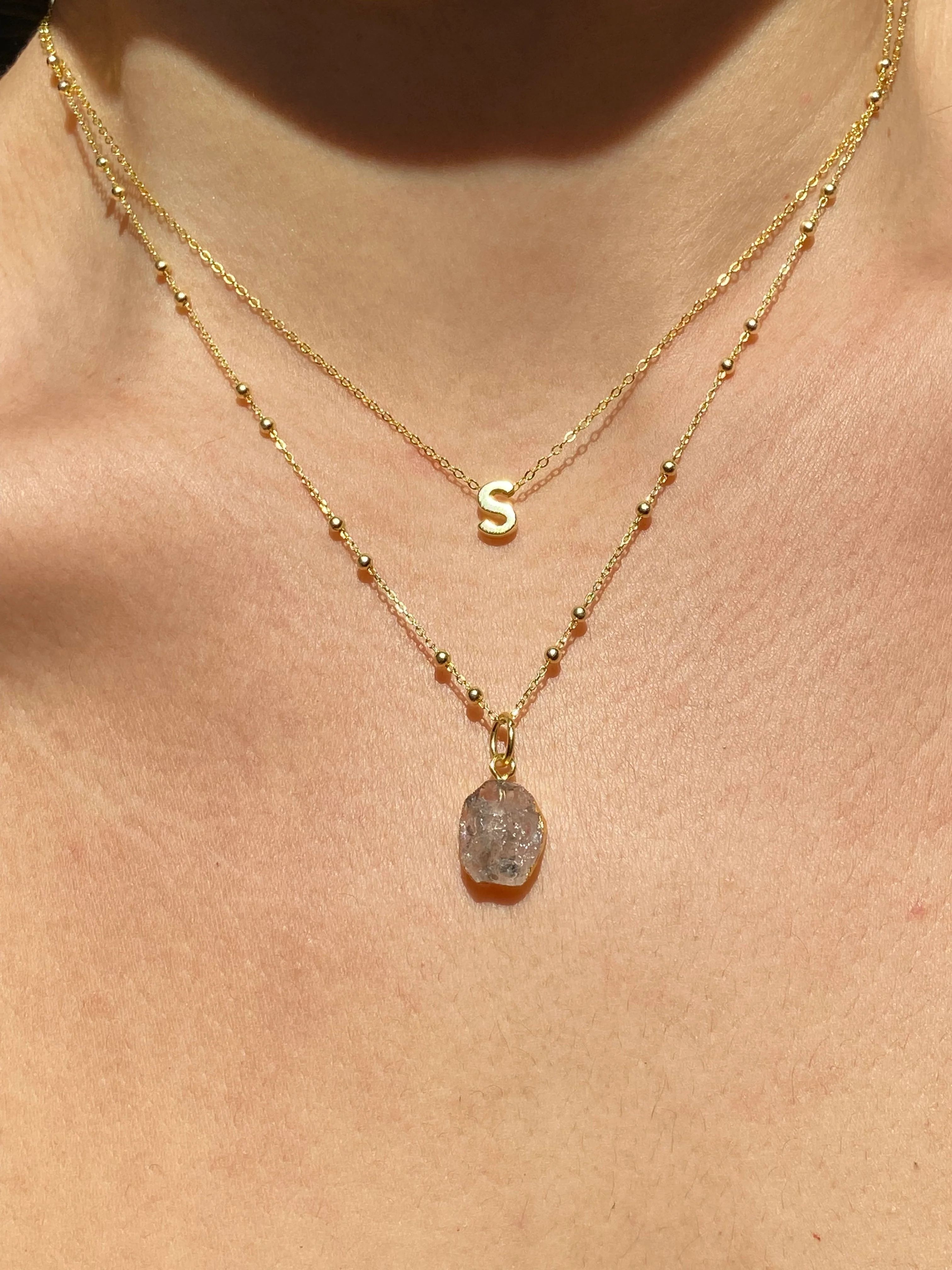 Initial & Herkimer Diamond Necklace Set | April Birthstone - Image 12