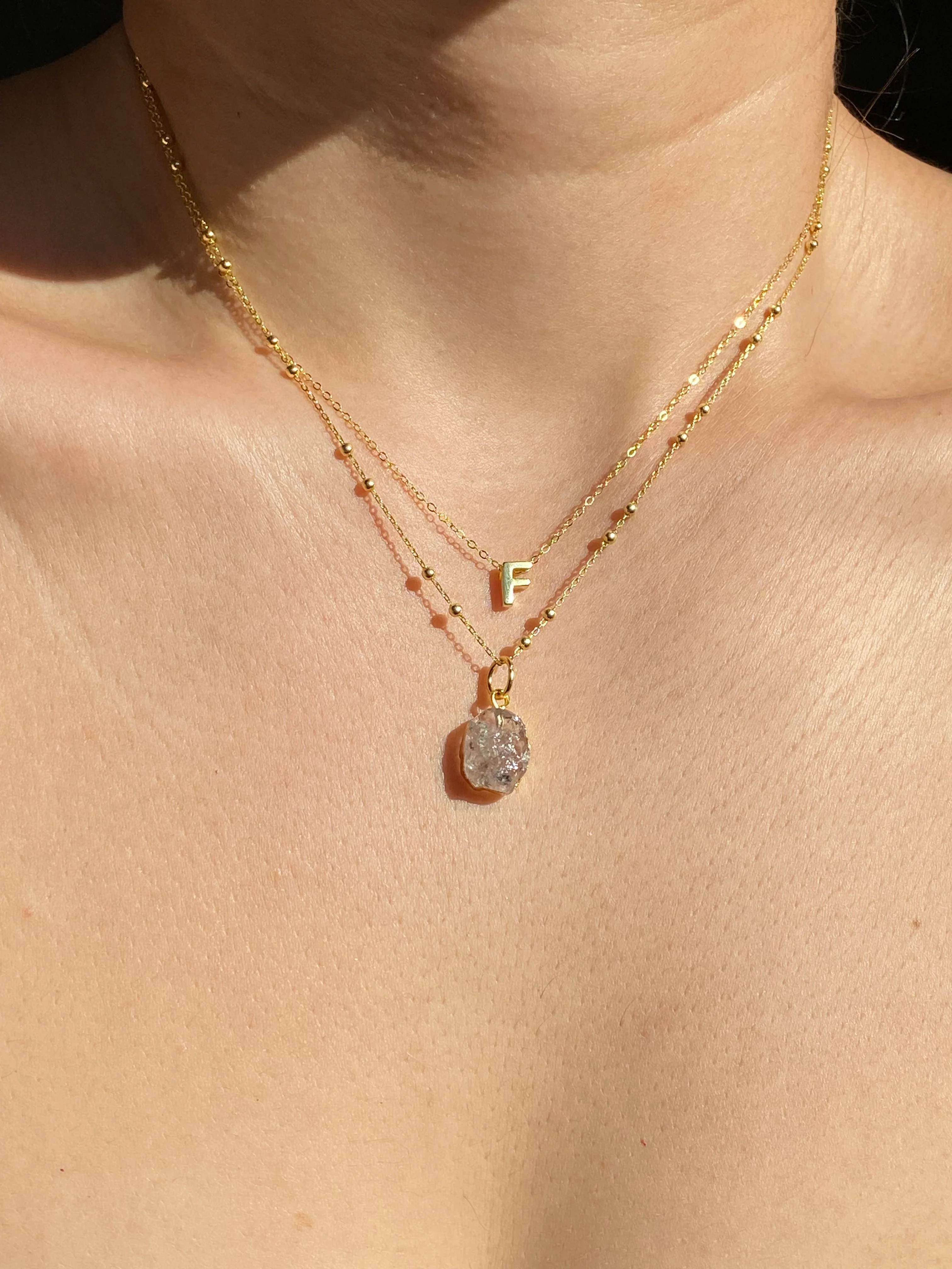 Initial & Herkimer Diamond Necklace Set | April Birthstone - Image 14