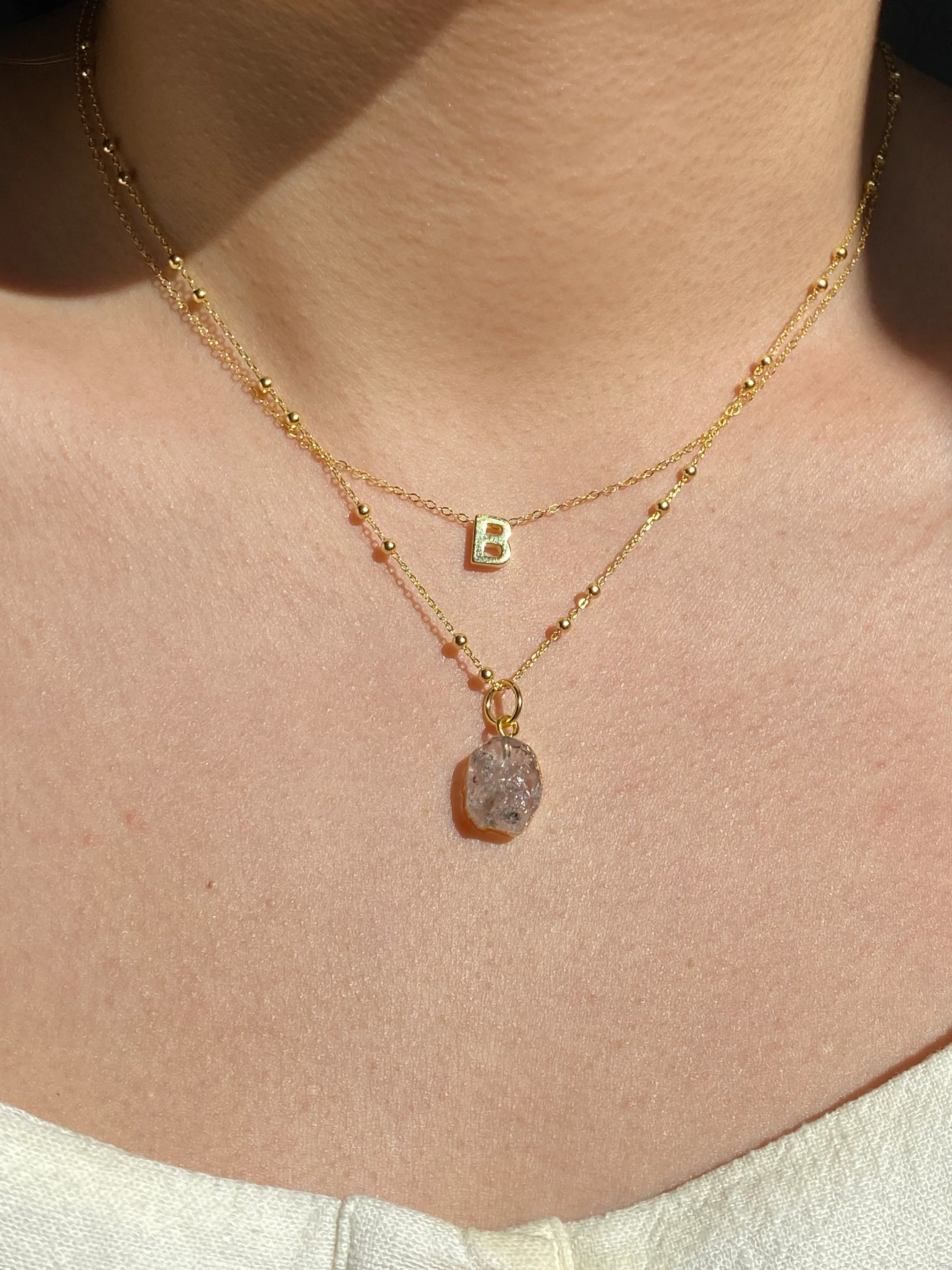 Initial & Herkimer Diamond Necklace Set | April Birthstone - Image 15