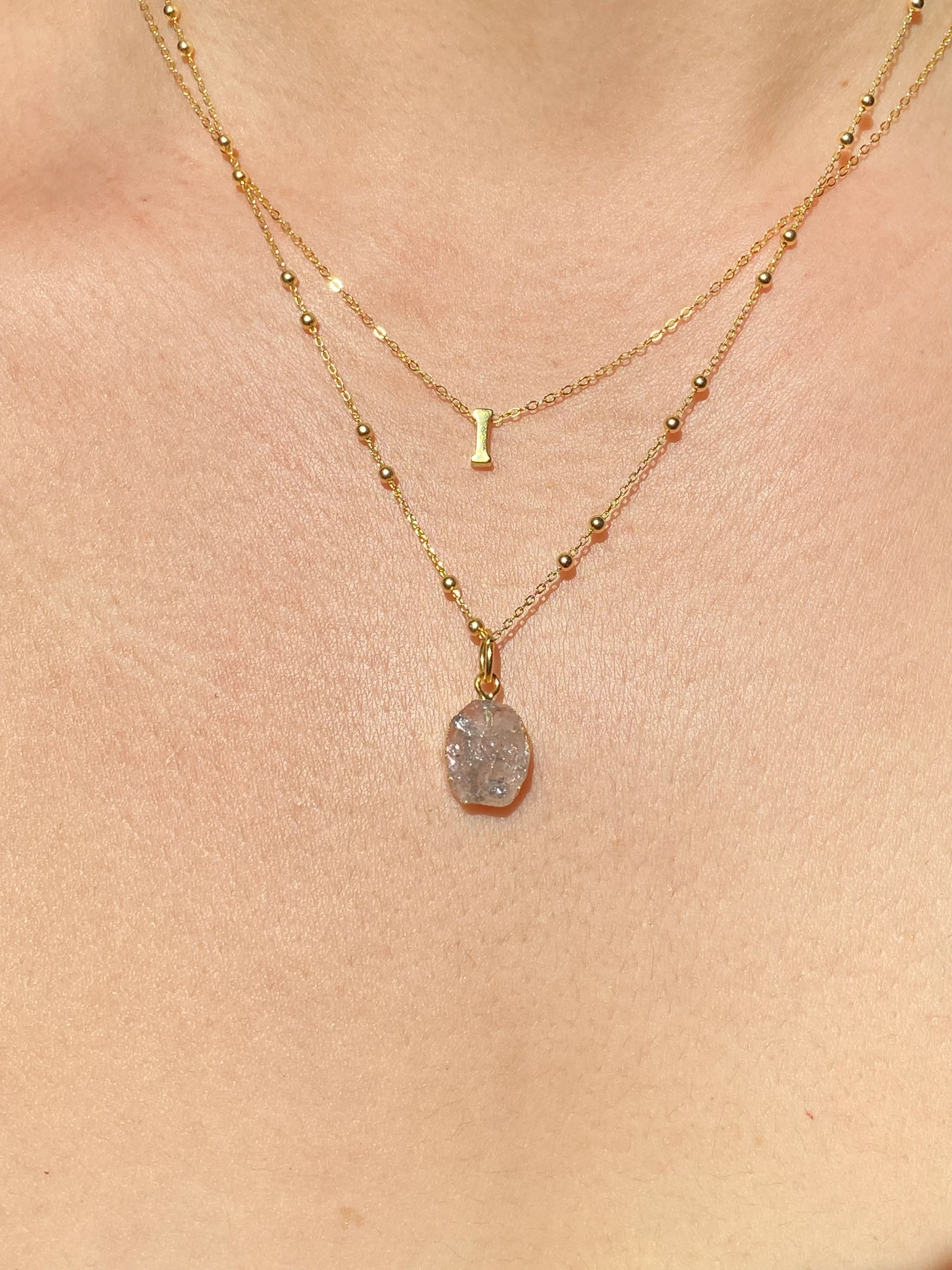 Initial & Herkimer Diamond Necklace Set | April Birthstone - Image 3