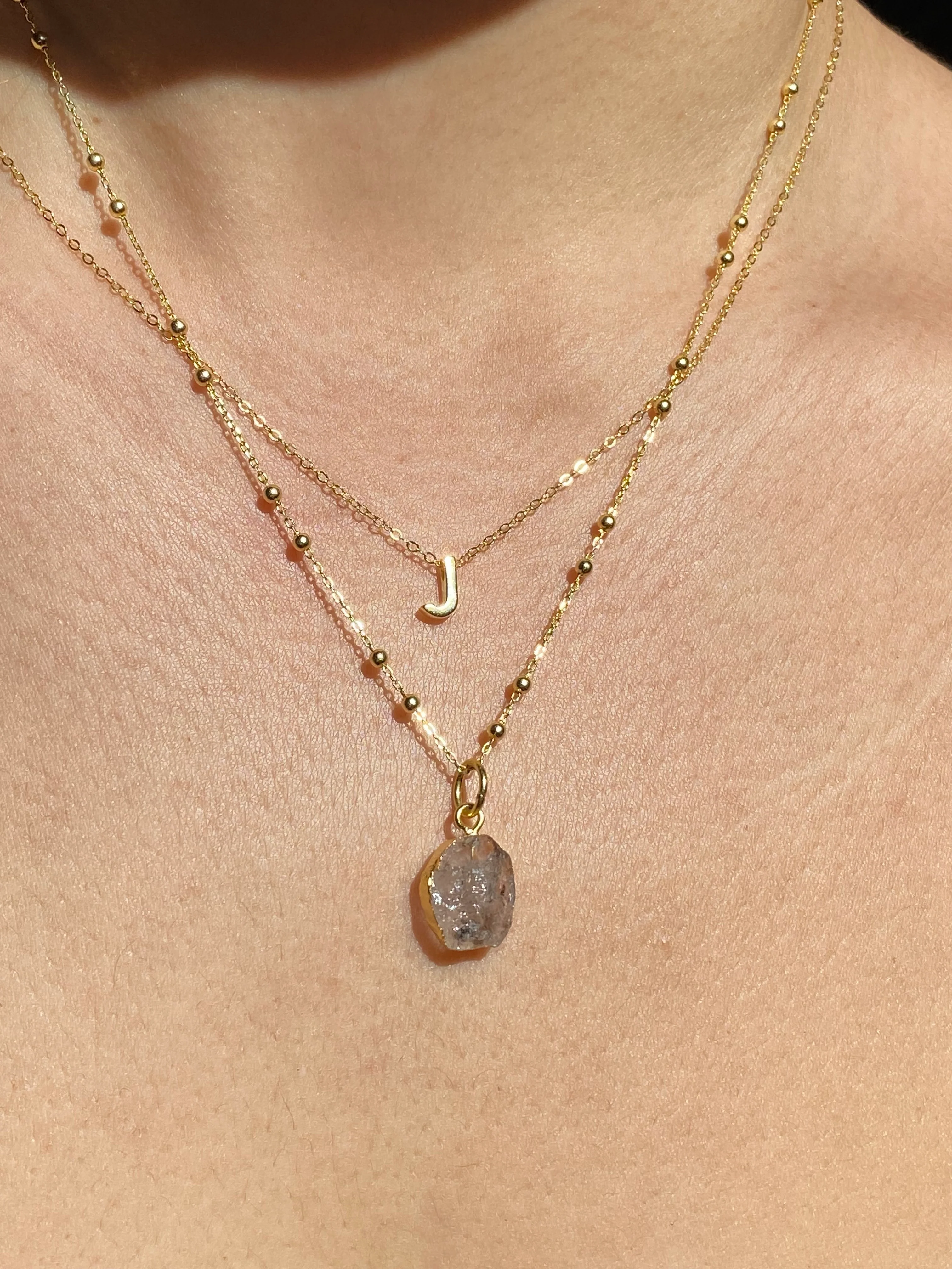 Initial & Herkimer Diamond Necklace Set | April Birthstone - Image 4