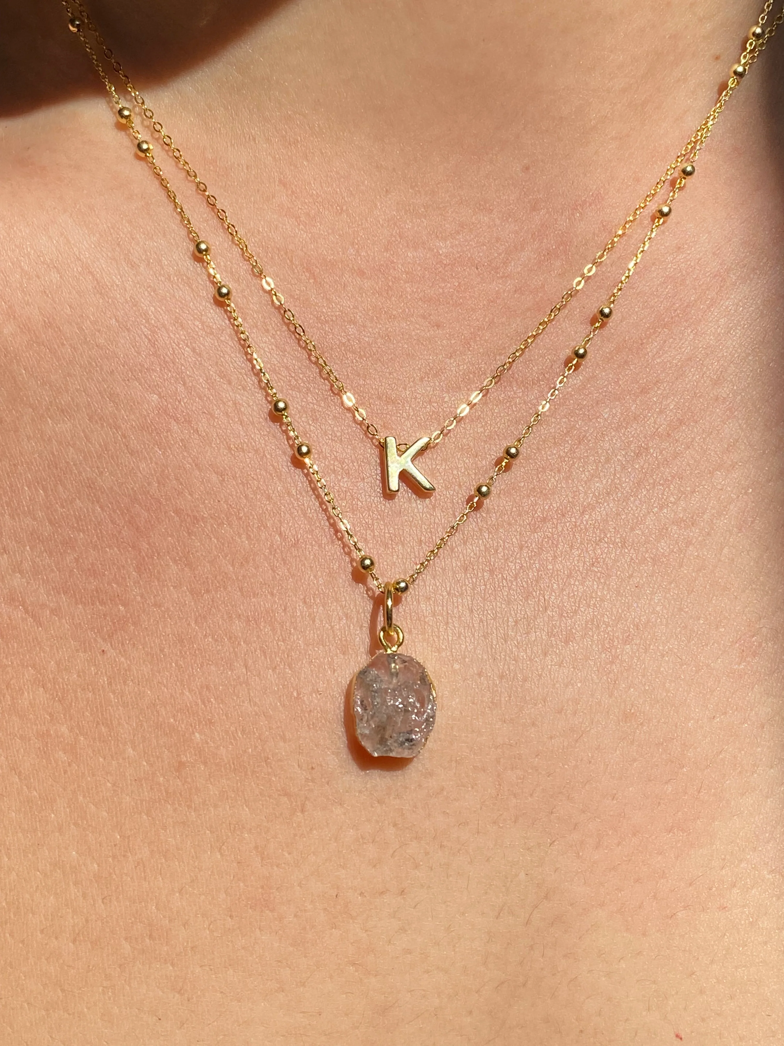 Initial & Herkimer Diamond Necklace Set | April Birthstone - Image 5