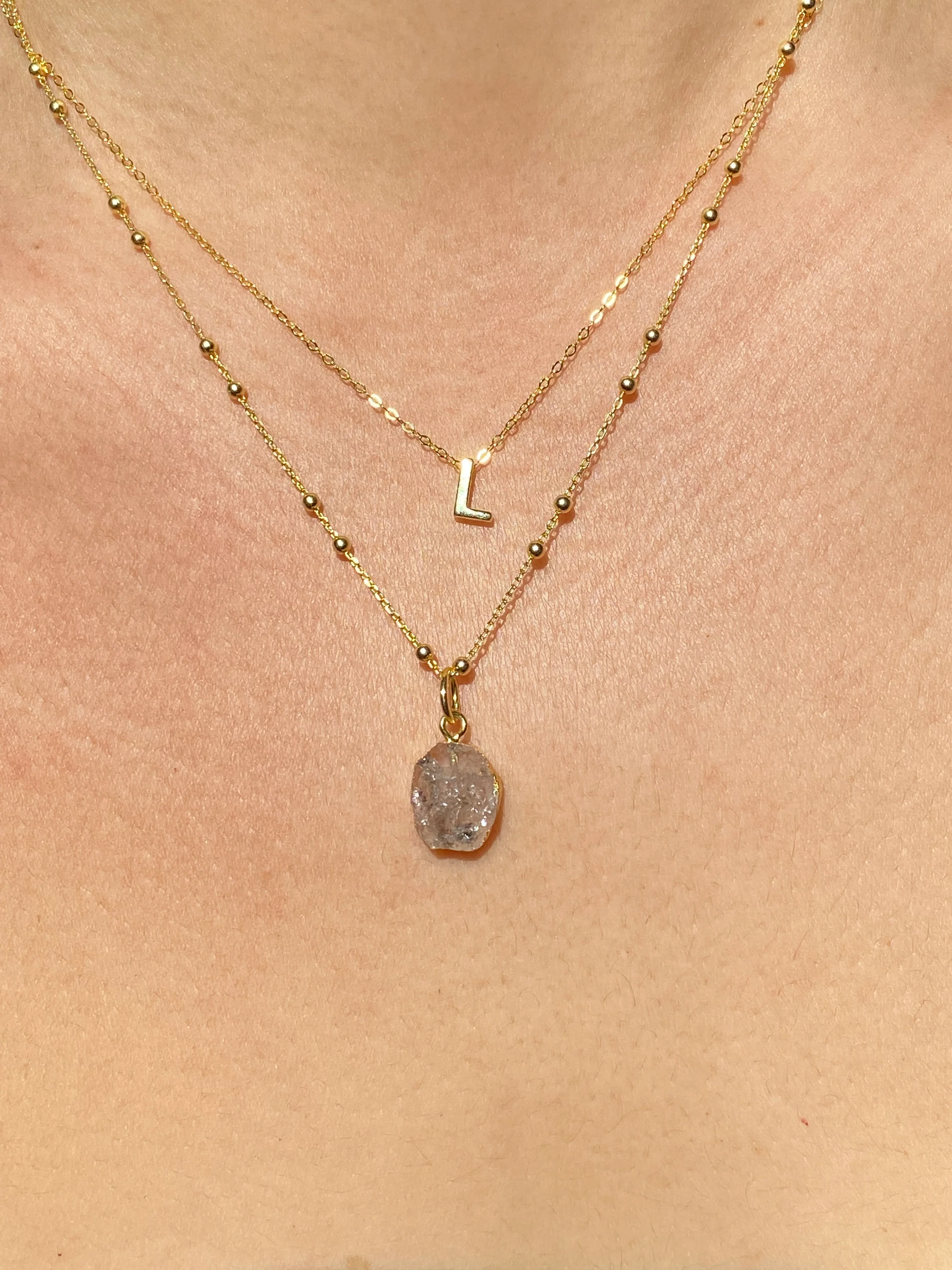 Initial & Herkimer Diamond Necklace Set | April Birthstone - Image 6