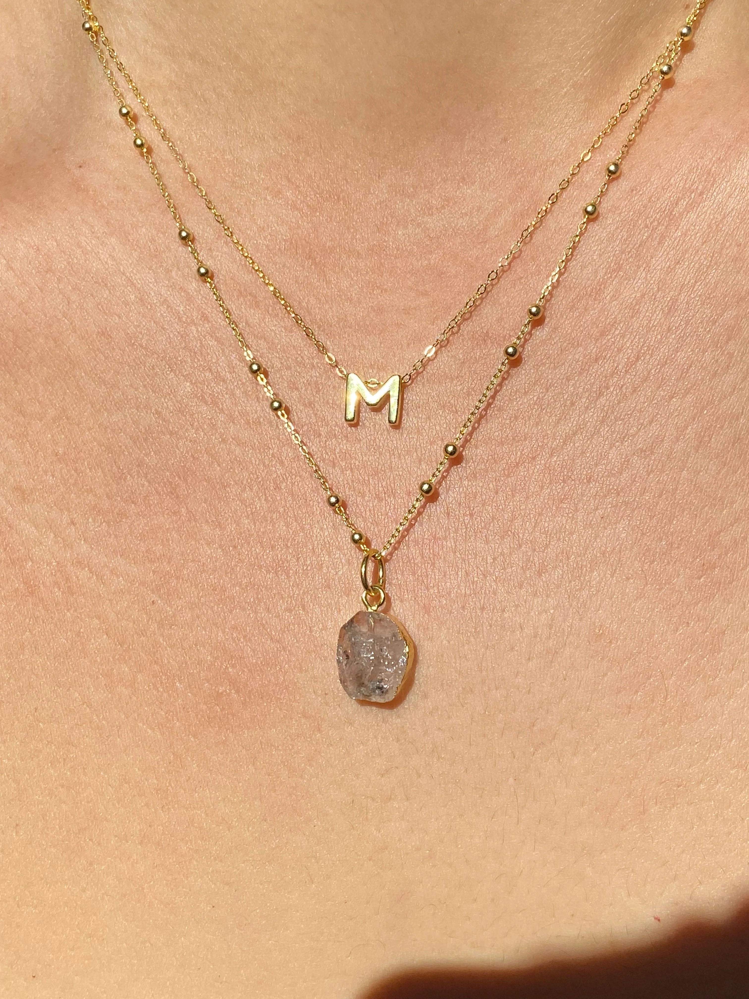 Initial & Herkimer Diamond Necklace Set | April Birthstone - Image 7