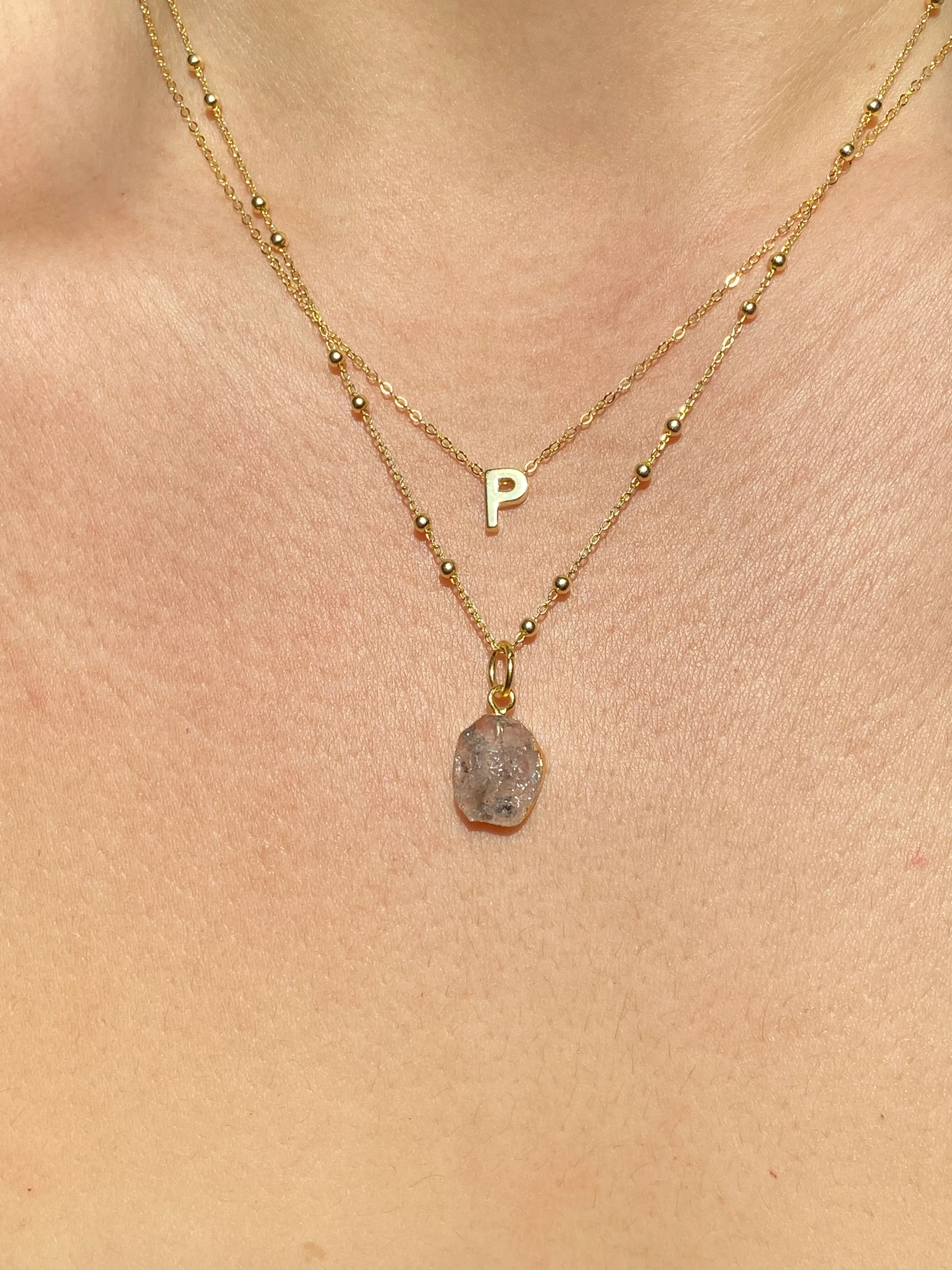 Initial & Herkimer Diamond Necklace Set | April Birthstone - Image 9