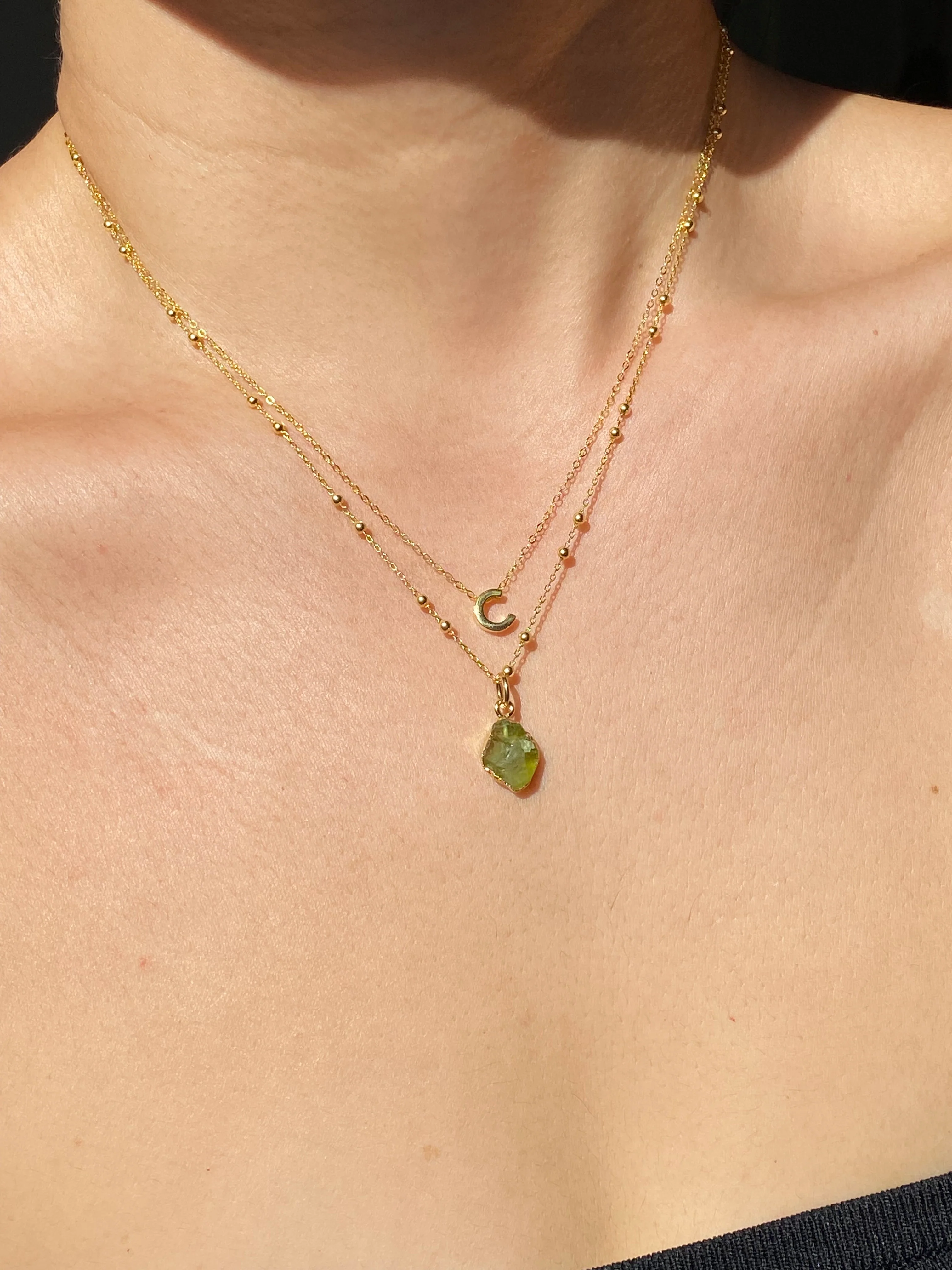 Initial & Peridot Necklace Set | August Birthstone - Image 3