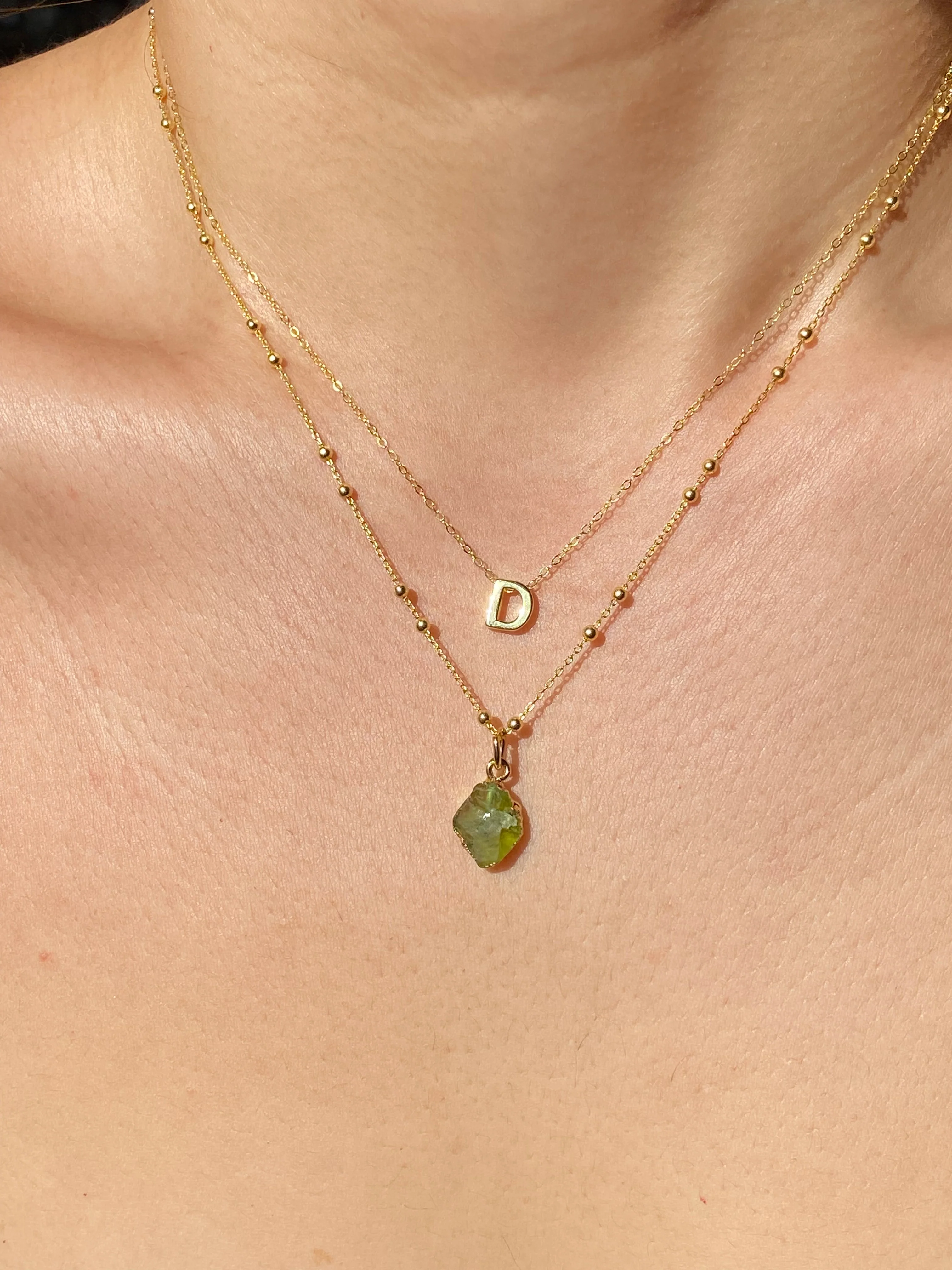 Initial & Peridot Necklace Set | August Birthstone - Image 4