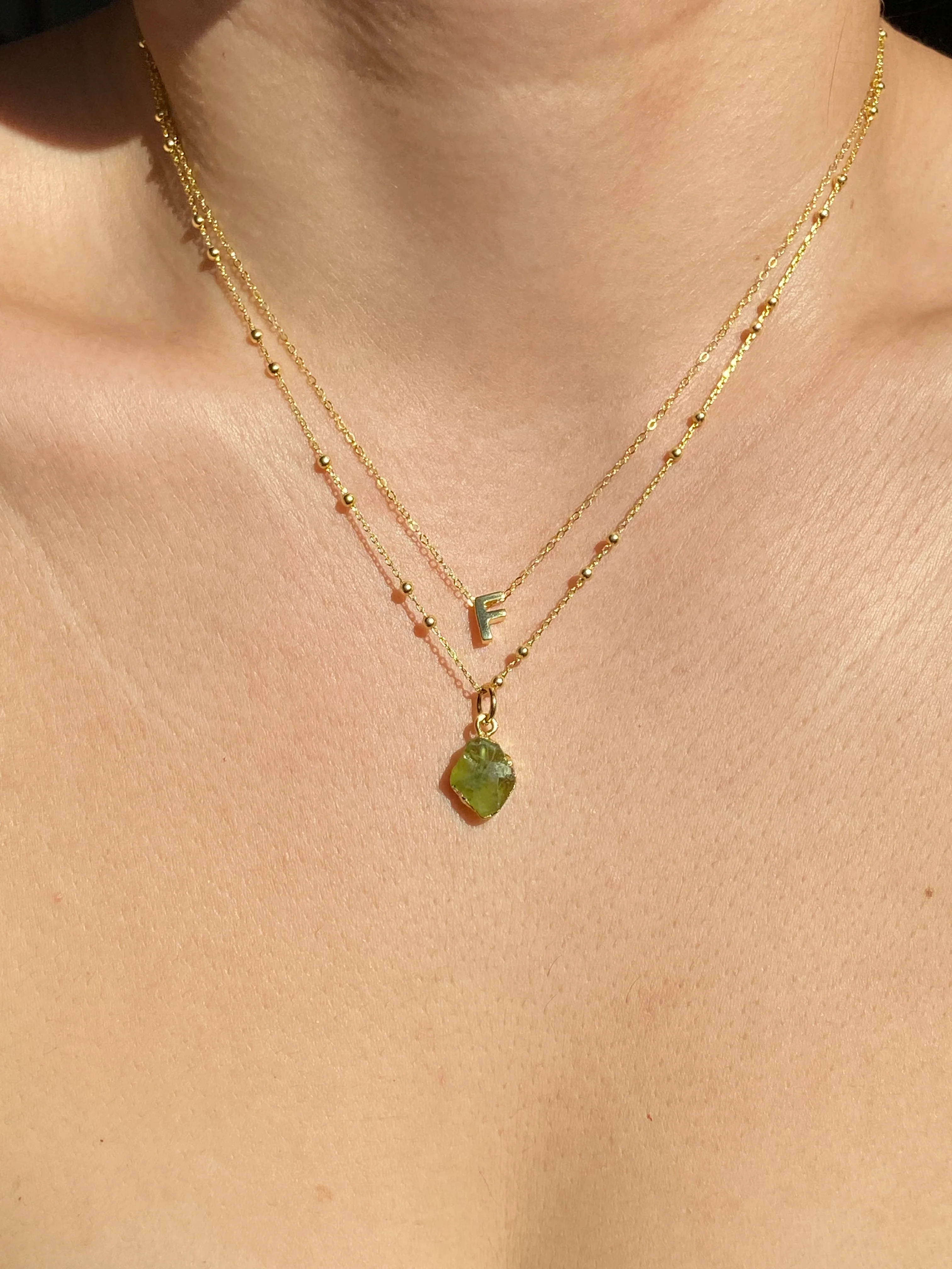 Initial & Peridot Necklace Set | August Birthstone - Image 6