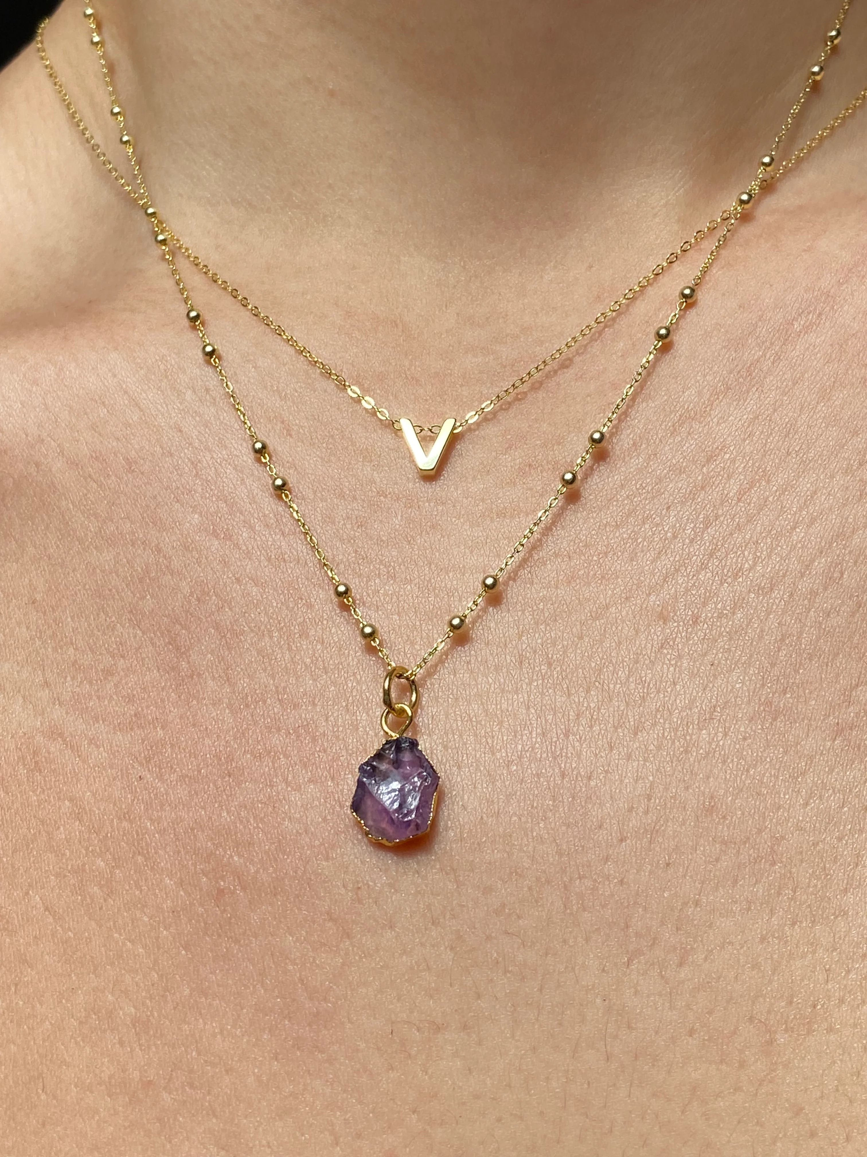 Initial & Amethyst Necklace Set | February Birthstone - Image 22