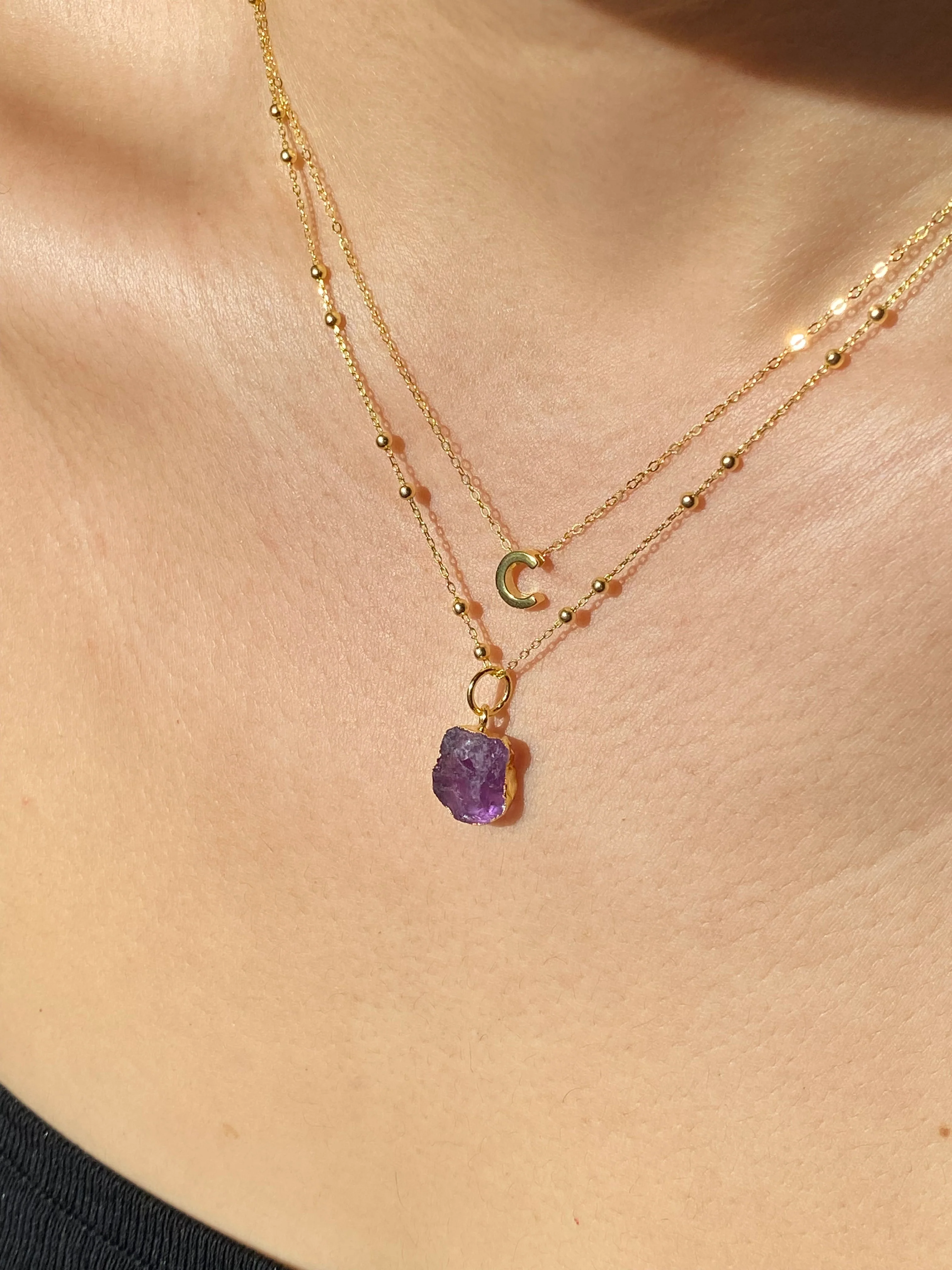 Initial & Amethyst Necklace Set | February Birthstone - Image 3