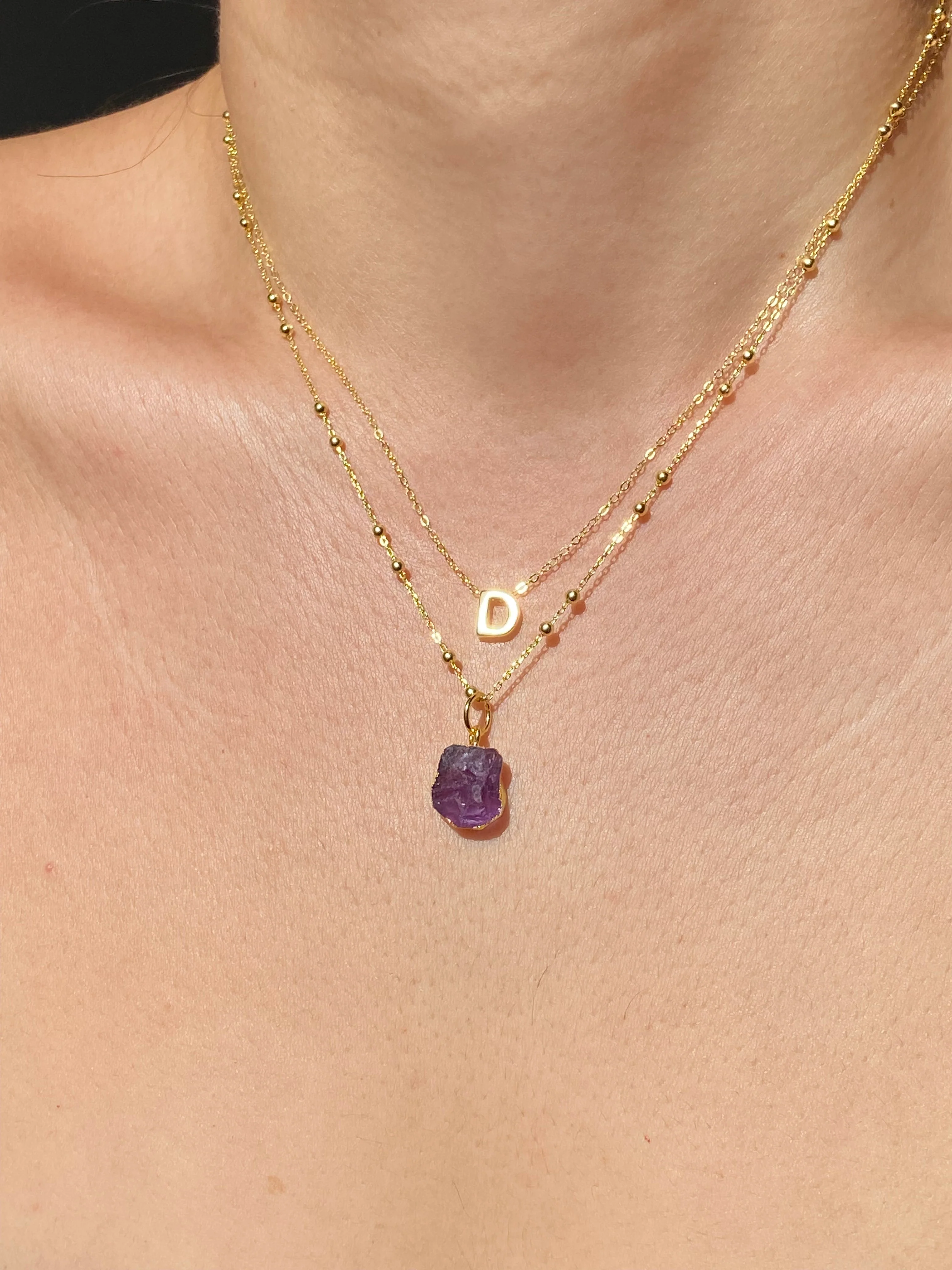 Initial & Amethyst Necklace Set | February Birthstone - Image 4