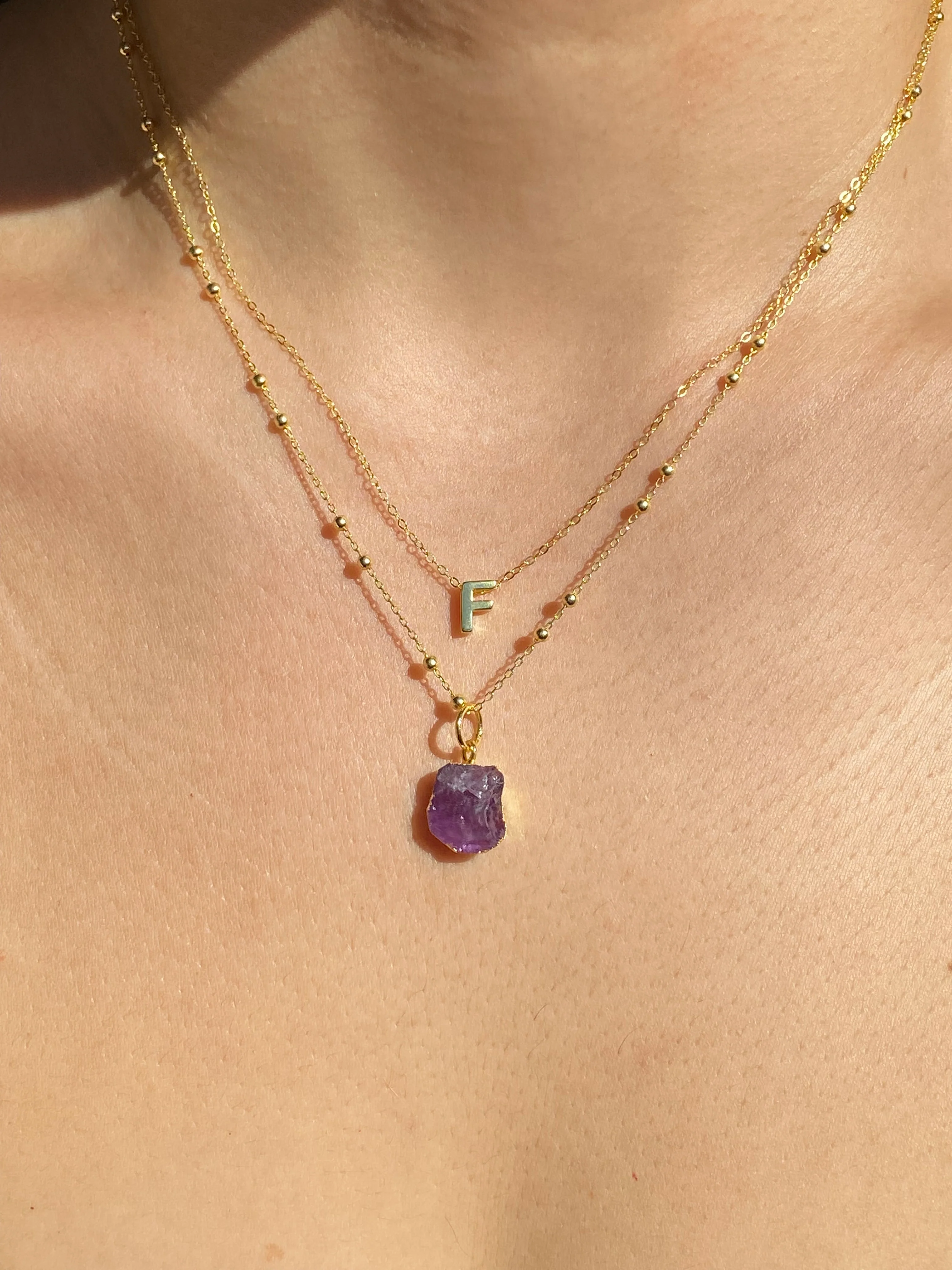 Initial & Amethyst Necklace Set | February Birthstone - Image 6