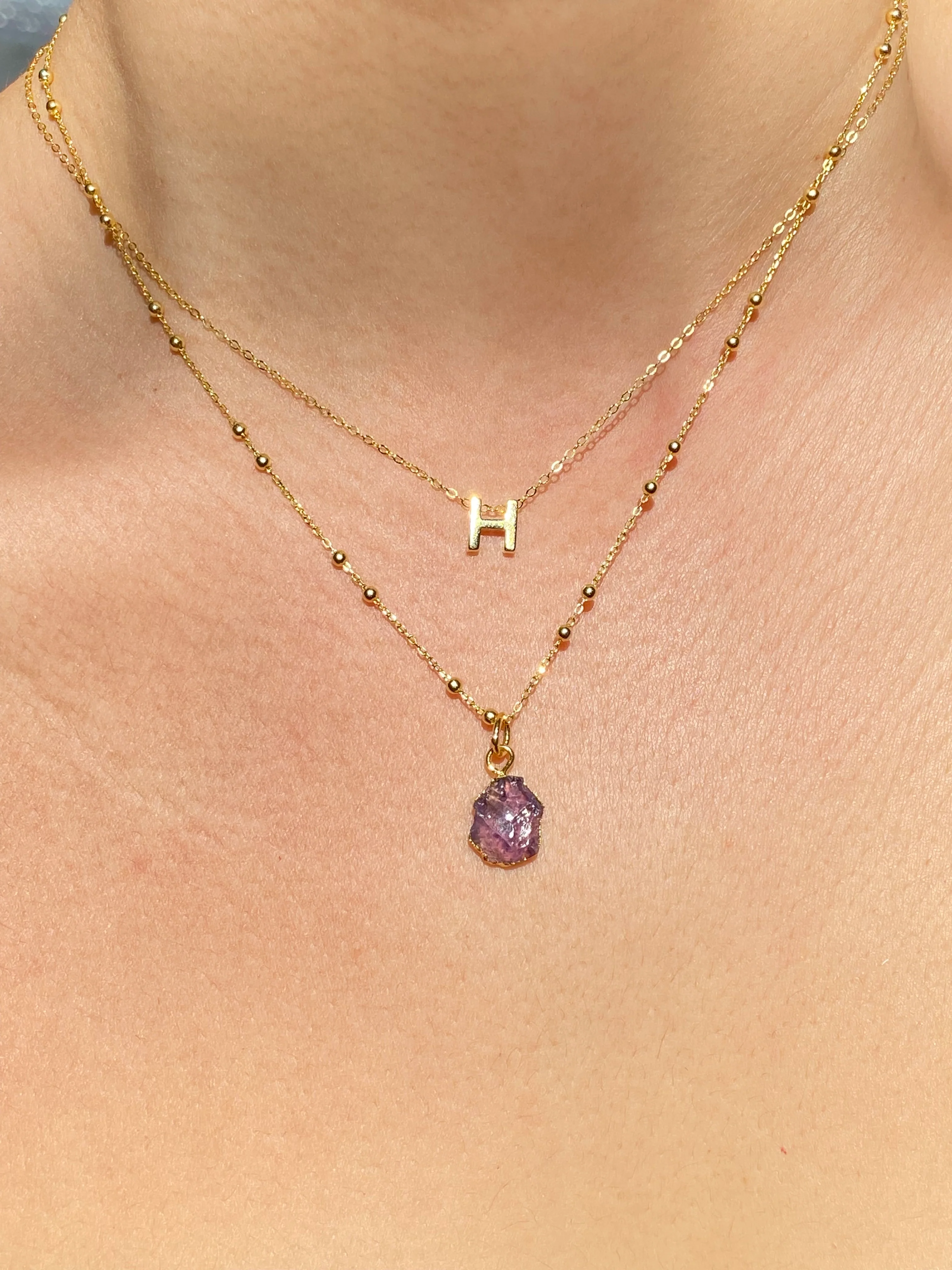 Initial & Amethyst Necklace Set | February Birthstone - Image 8