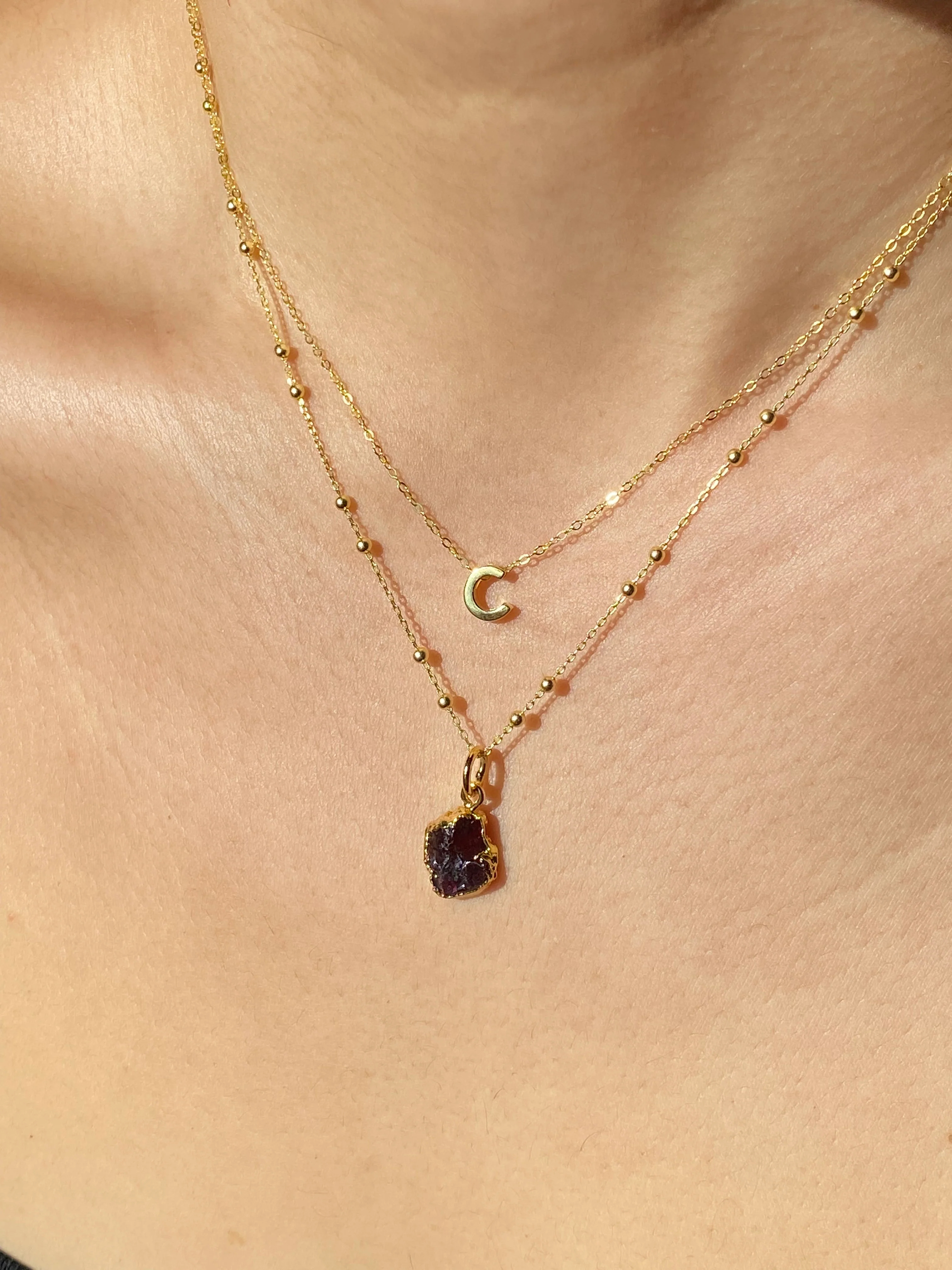 Initial & Garnet Necklace Set | January Birthstone - Image 3