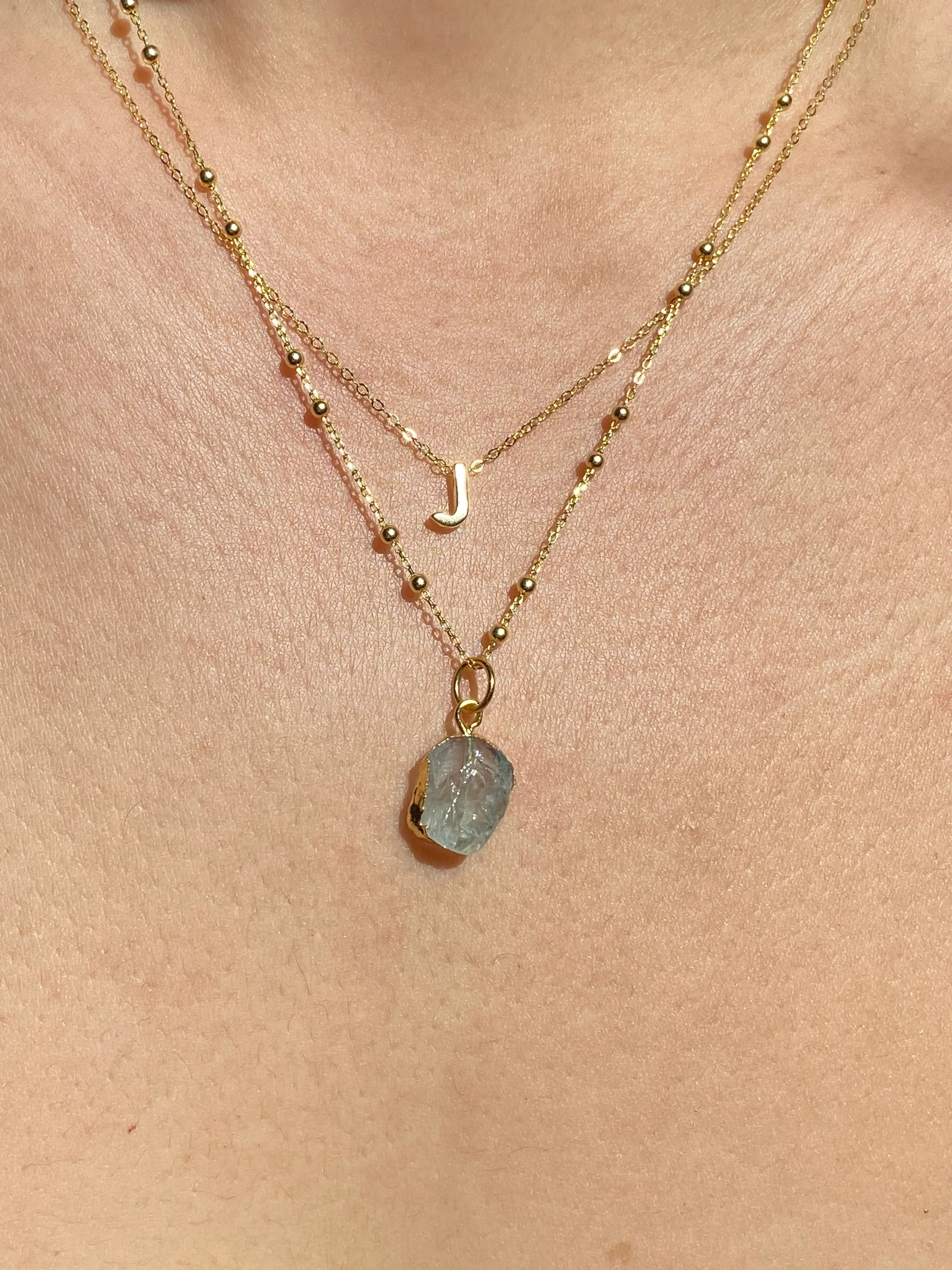 Initial & Aquamarine Necklace Set | March Birthstone - Image 10