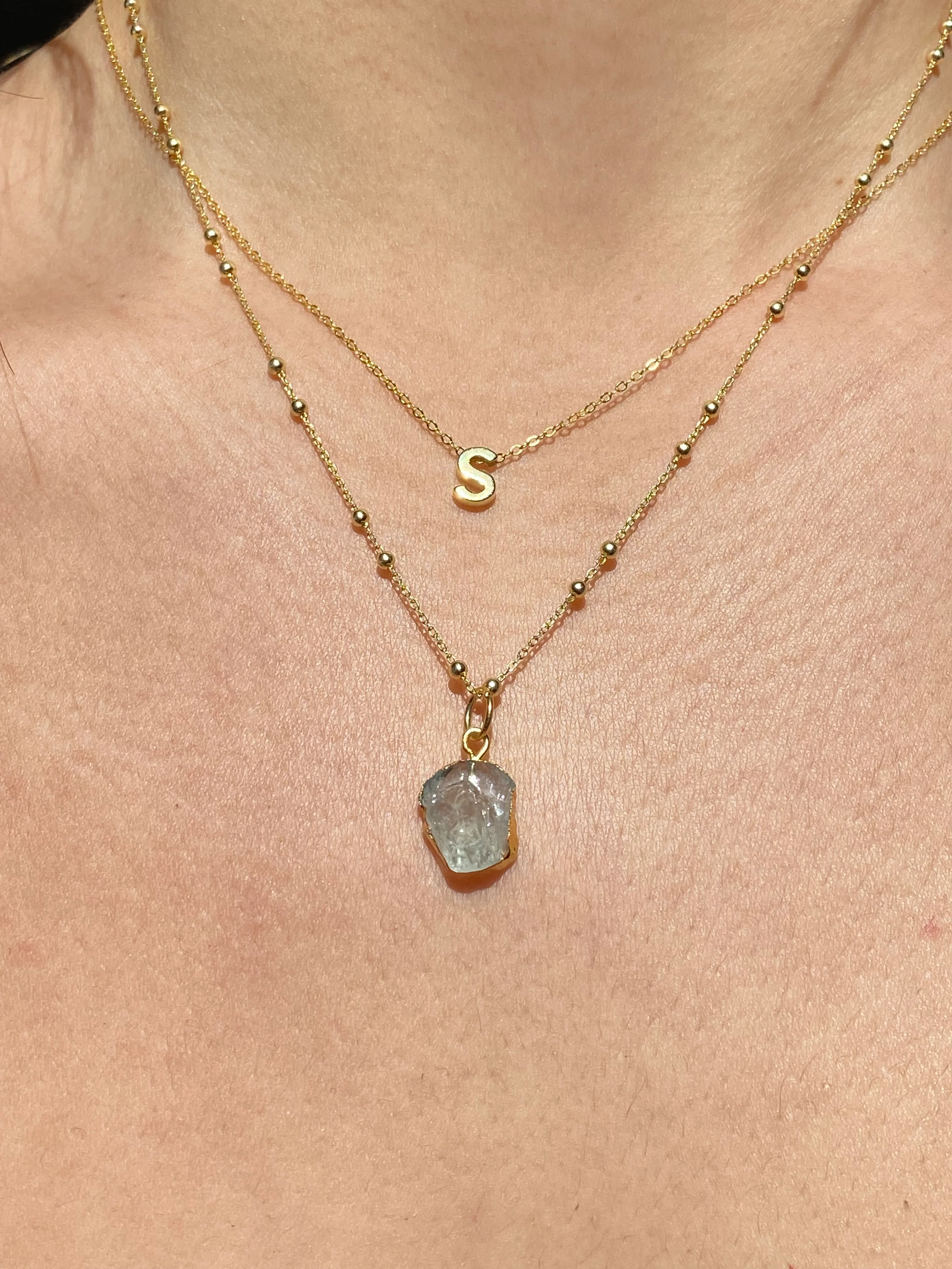Initial & Aquamarine Necklace Set | March Birthstone - Image 17