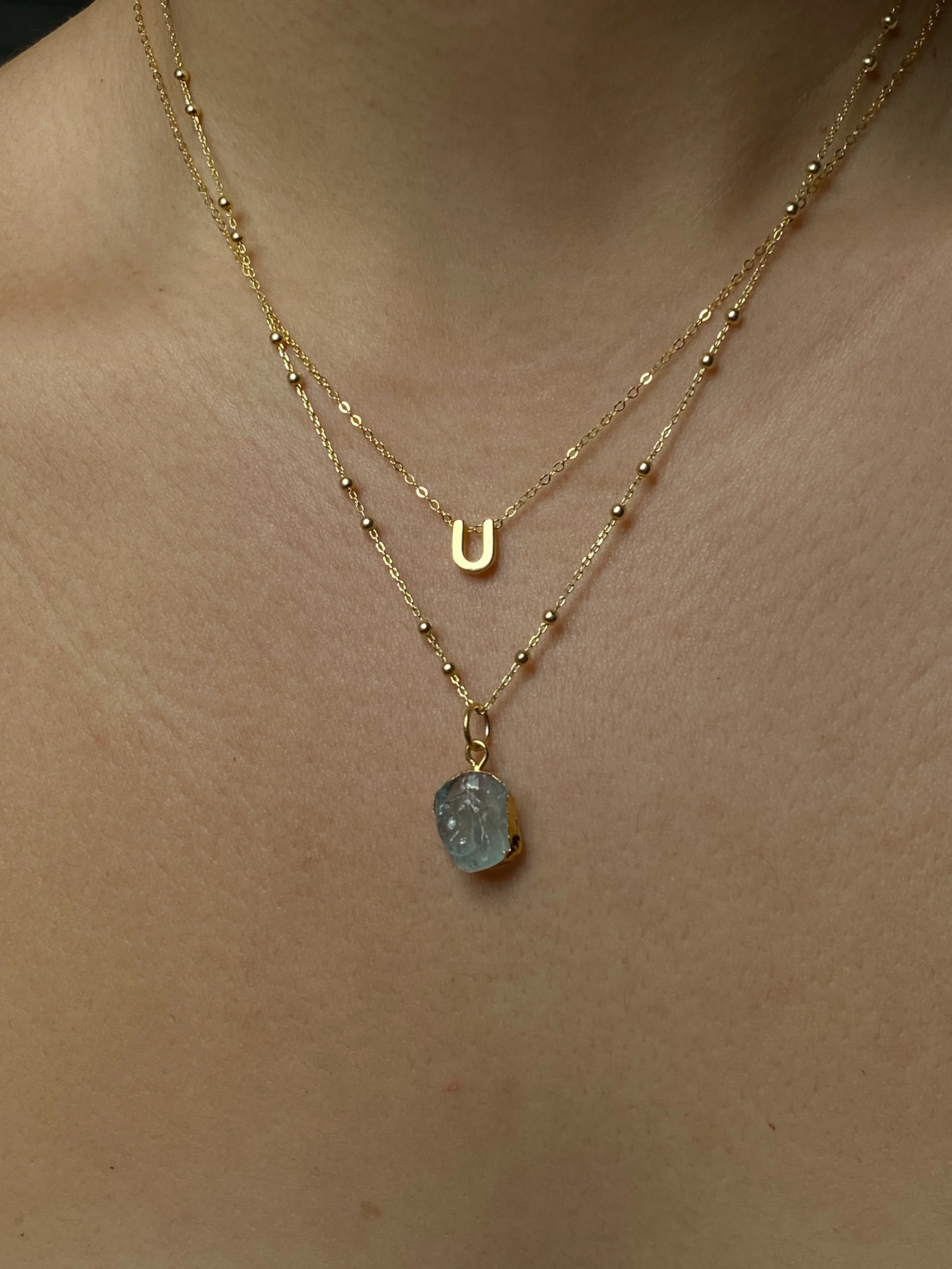 Initial & Aquamarine Necklace Set | March Birthstone - Image 19