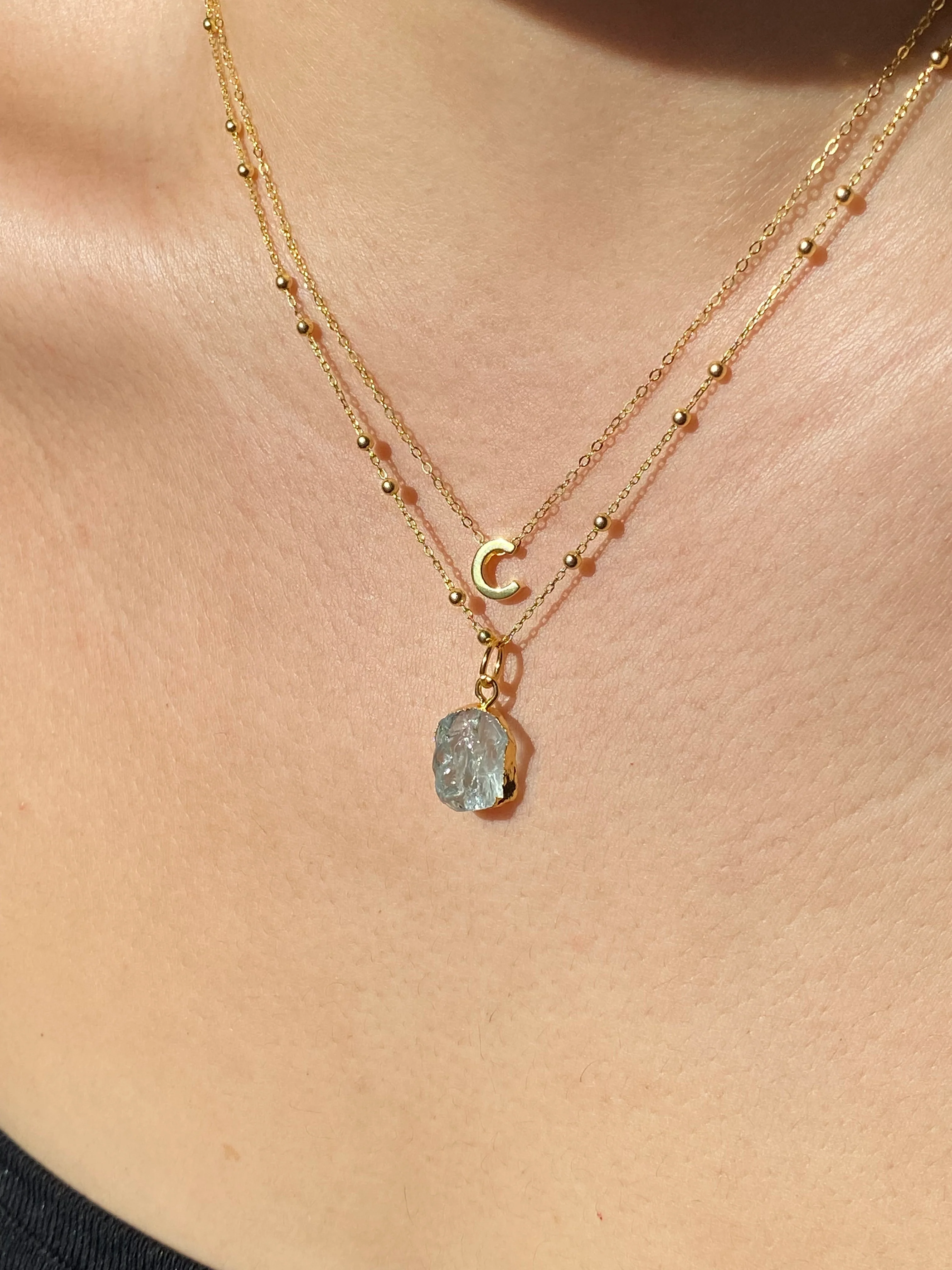 Initial & Aquamarine Necklace Set | March Birthstone - Image 3