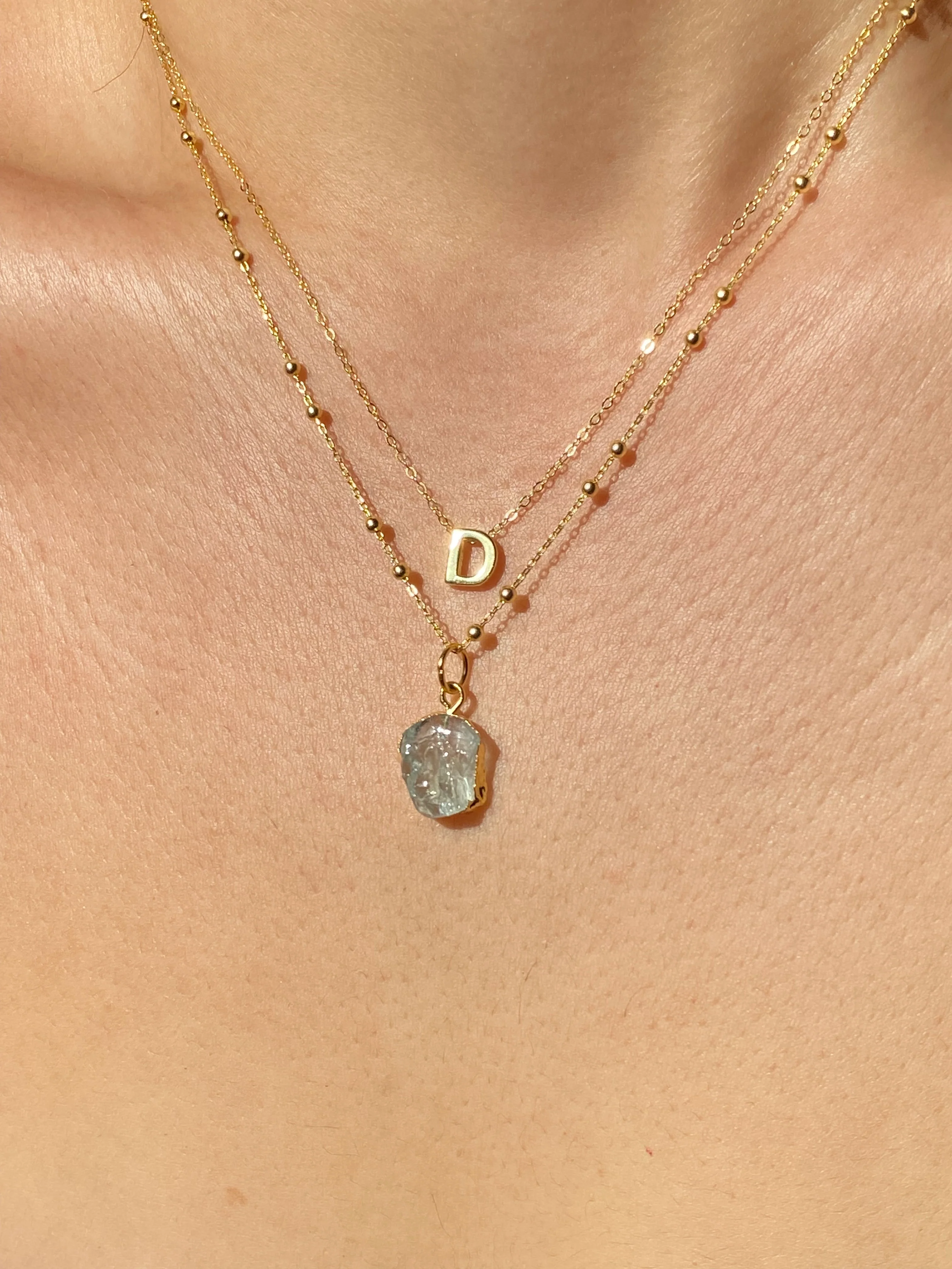 Initial & Aquamarine Necklace Set | March Birthstone - Image 4