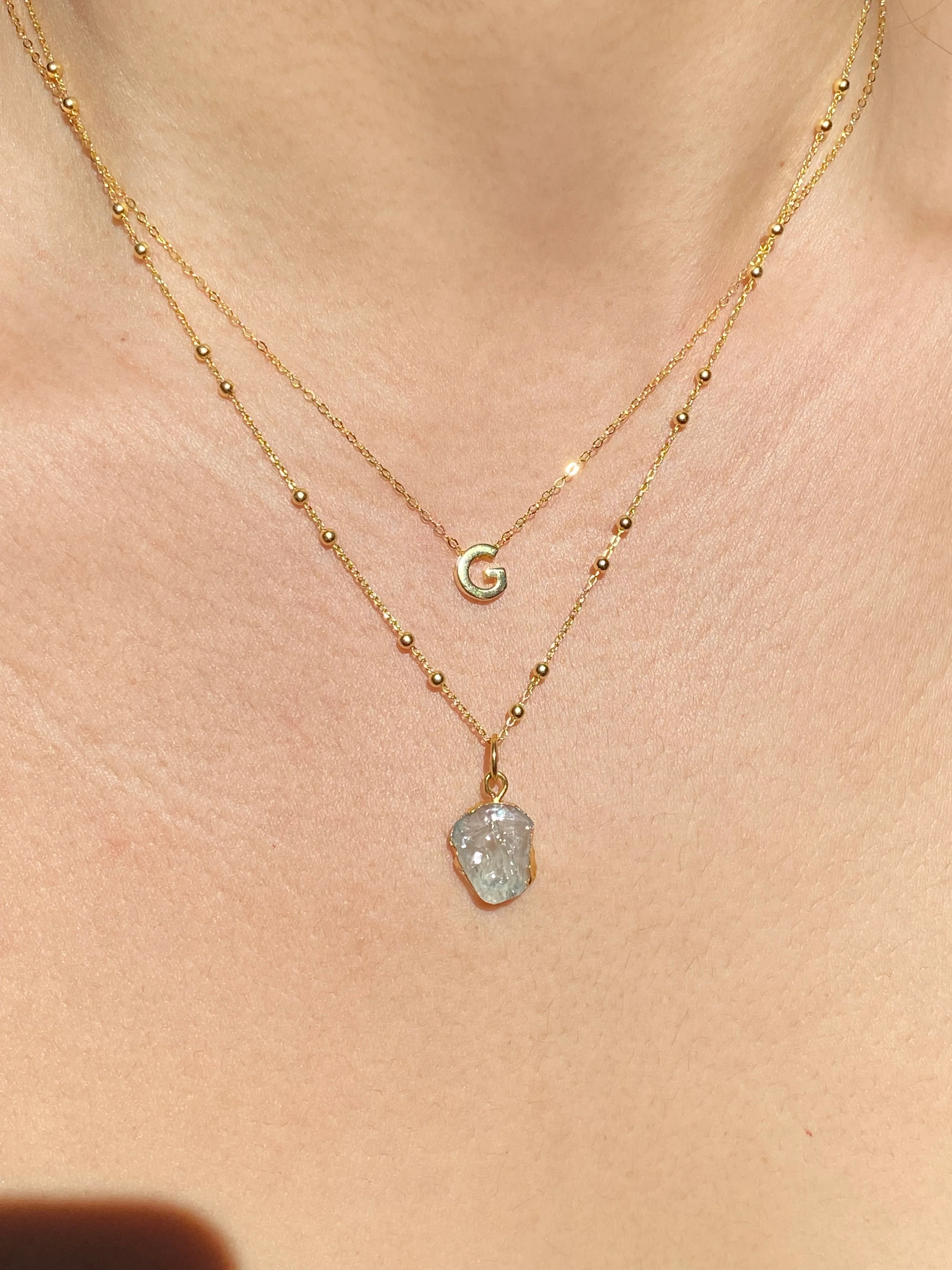 Initial & Aquamarine Necklace Set | March Birthstone - Image 7