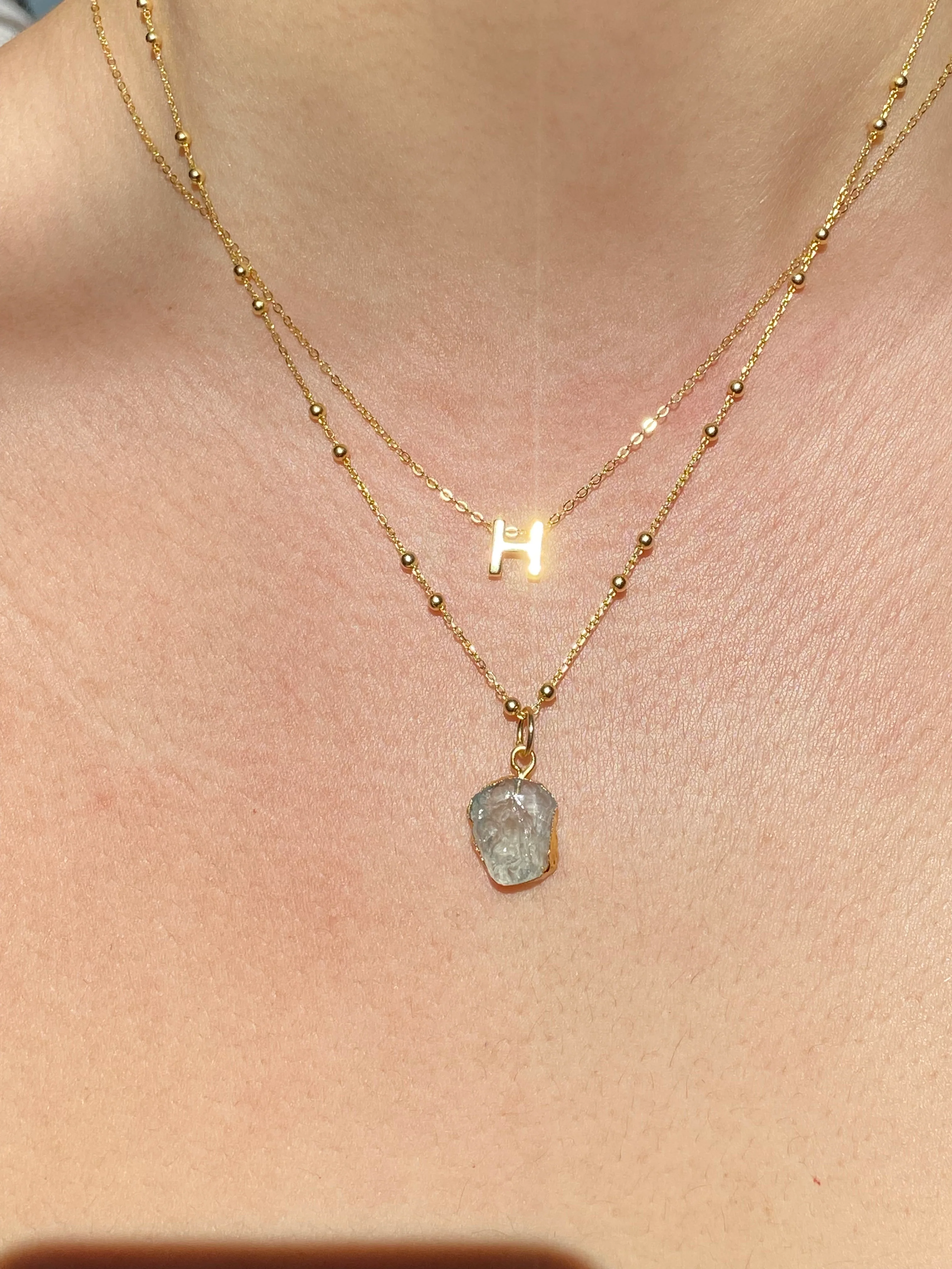 Initial & Aquamarine Necklace Set | March Birthstone - Image 8