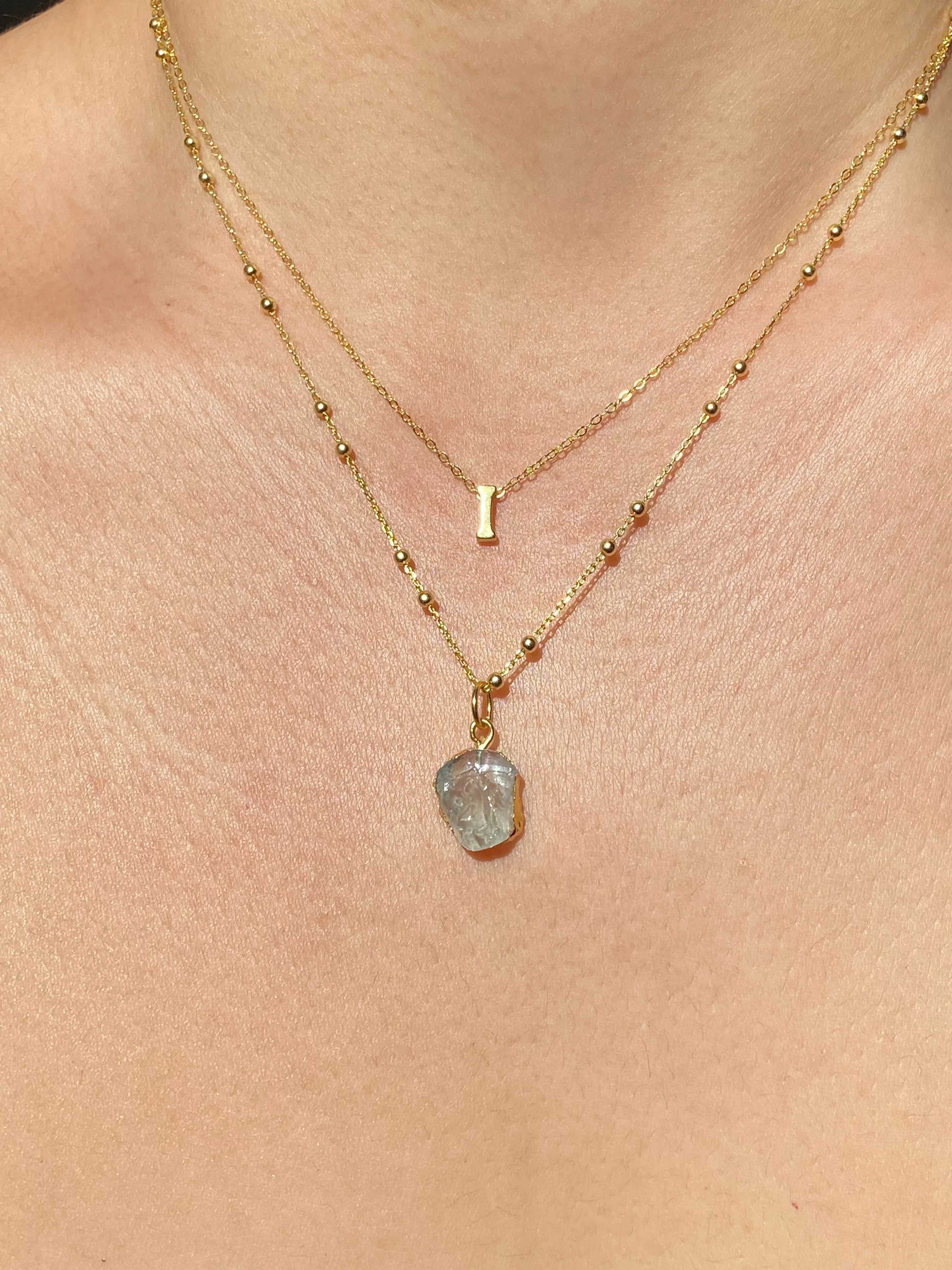 Initial & Aquamarine Necklace Set | March Birthstone - Image 9