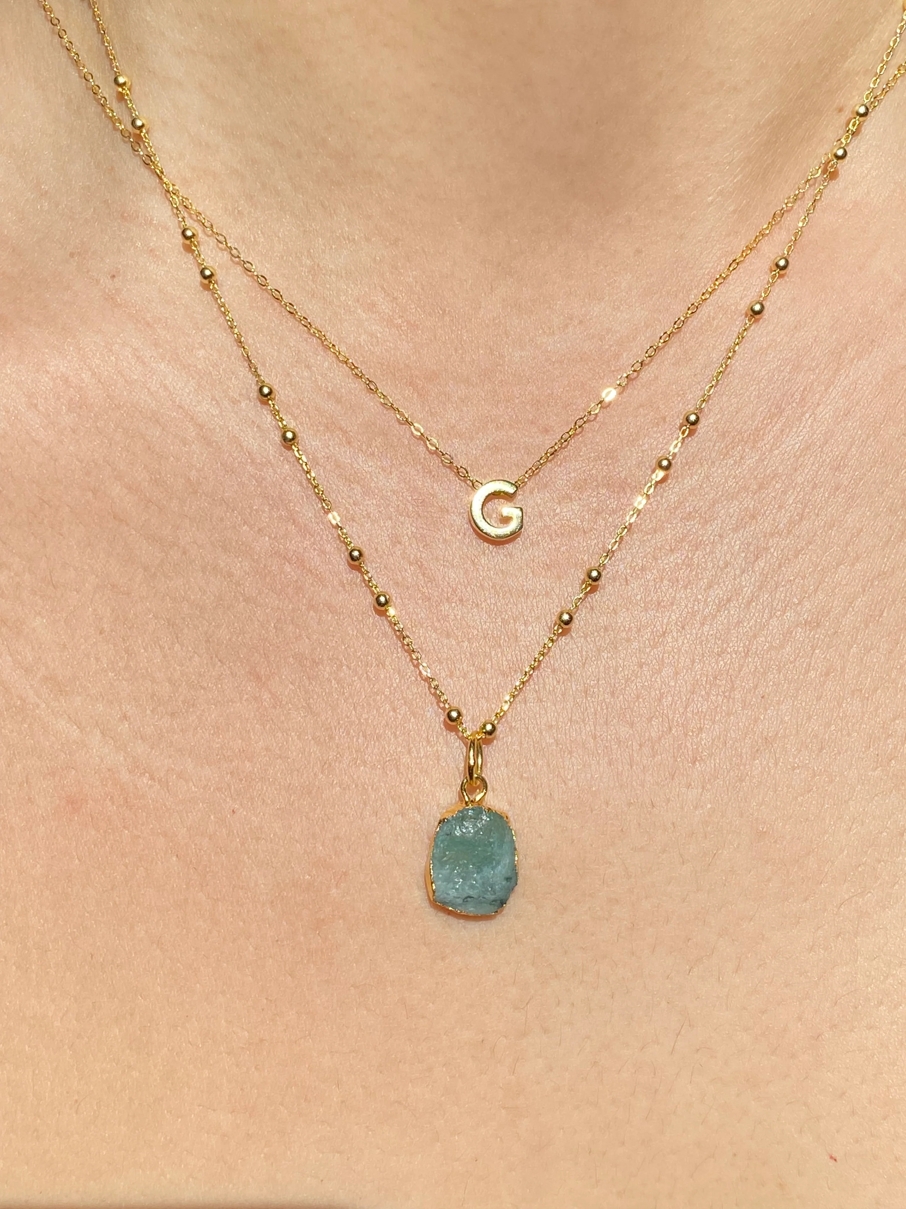 Initial & Emerald Necklace Set | May Birthstone - Image 3