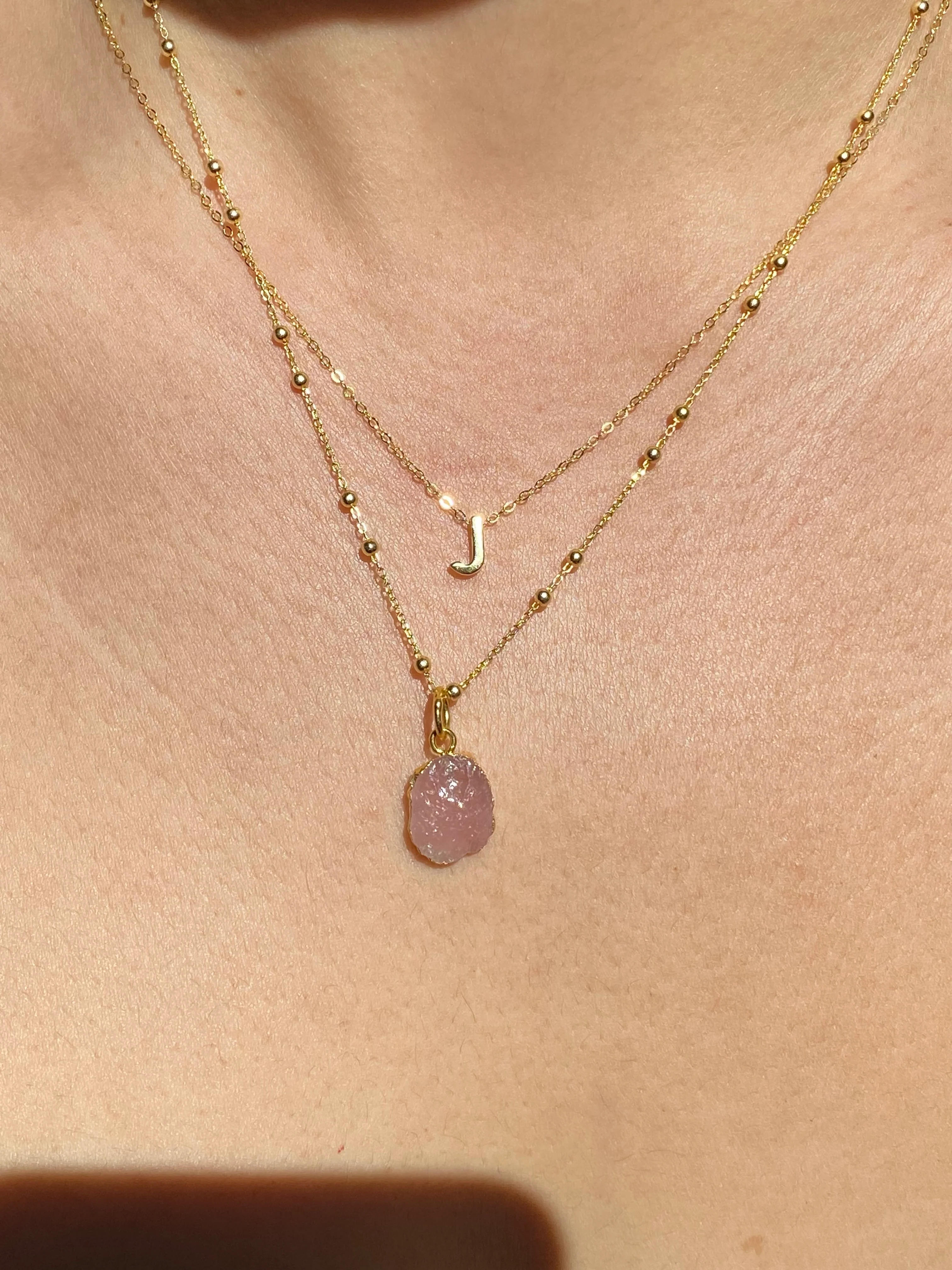 Initial & Rose Quartz Necklace Set | October Birthstone - Image 10