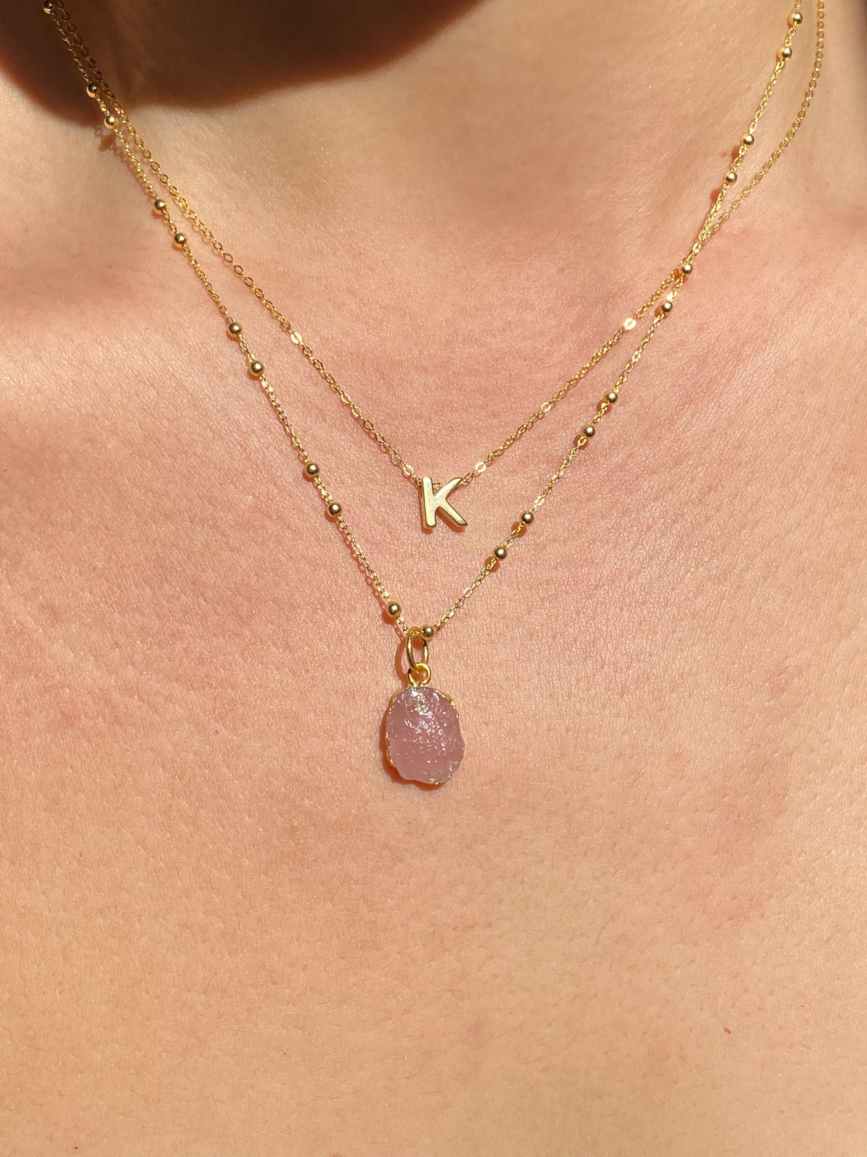Initial & Rose Quartz Necklace Set | October Birthstone - Image 11