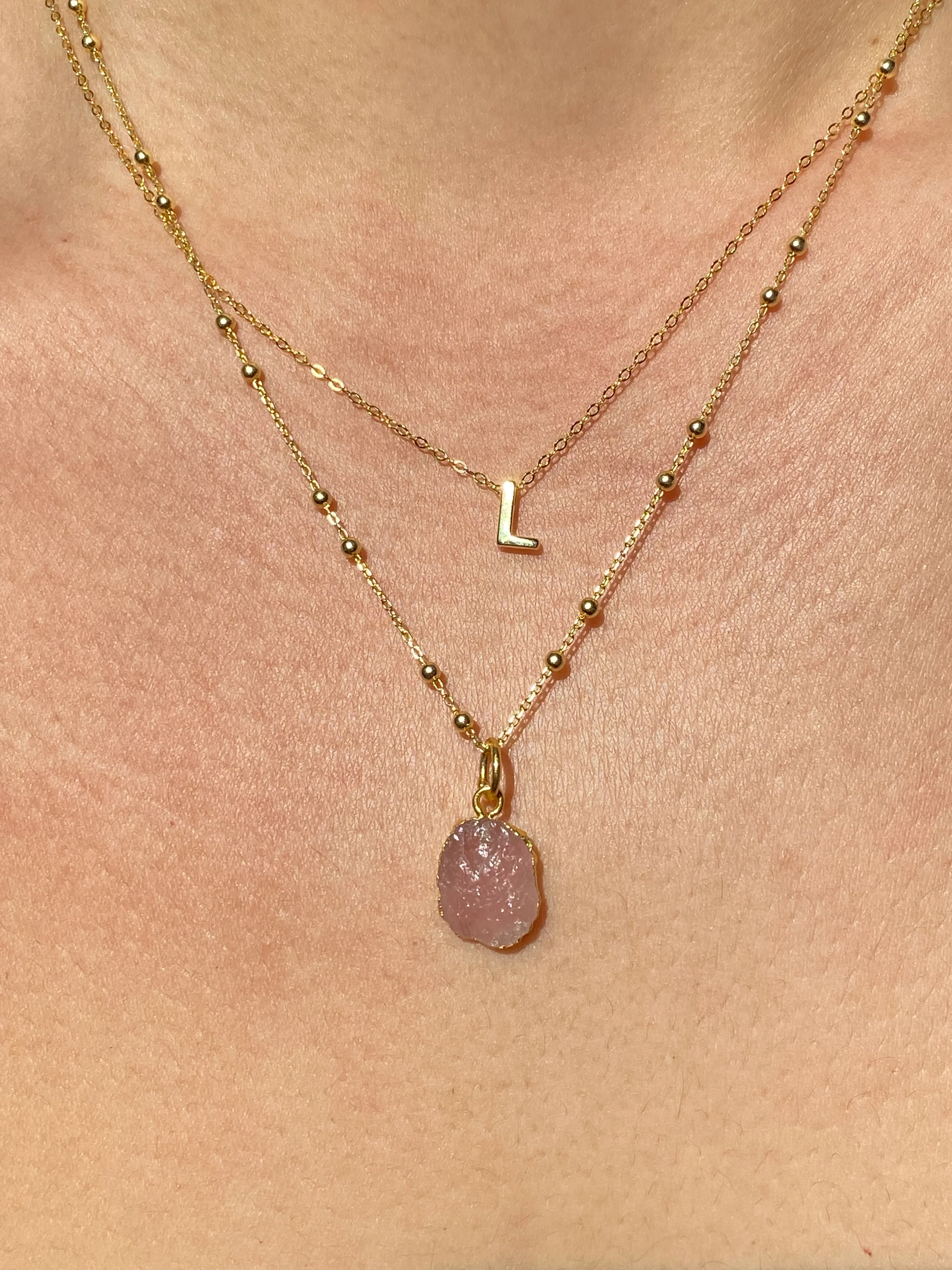 Initial & Rose Quartz Necklace Set | October Birthstone - Image 12