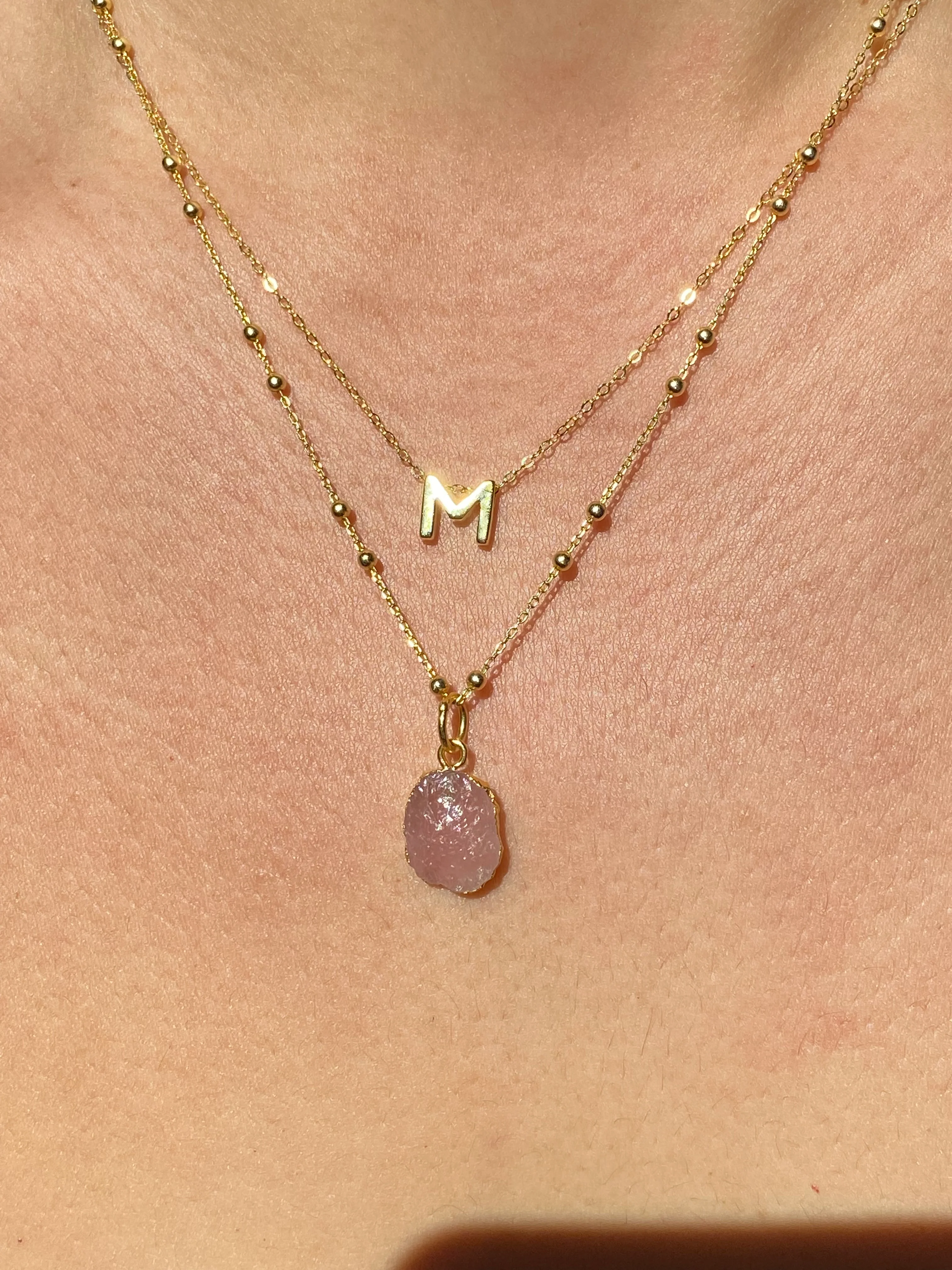 Initial & Rose Quartz Necklace Set | October Birthstone - Image 13