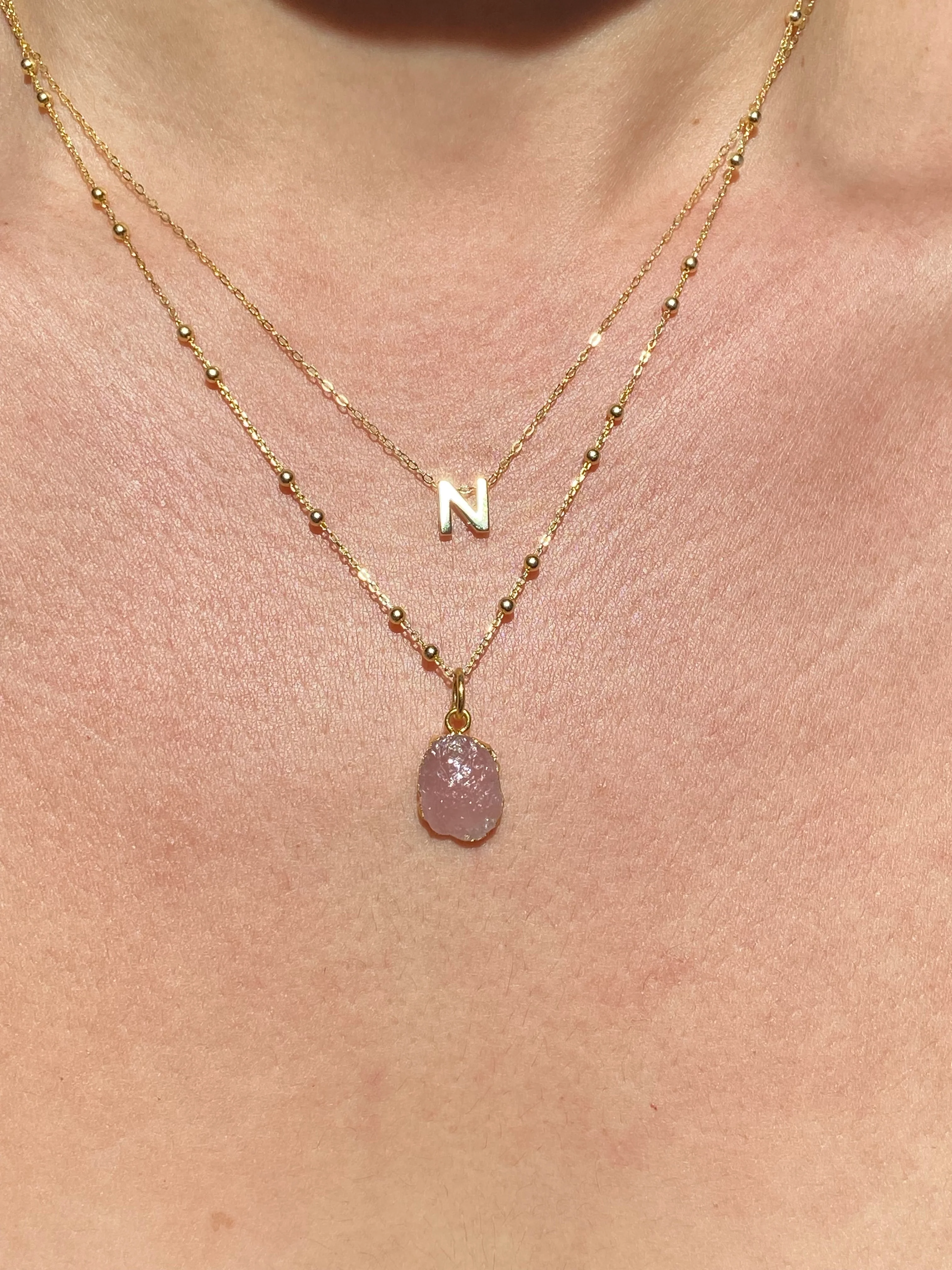 Initial & Rose Quartz Necklace Set | October Birthstone - Image 14