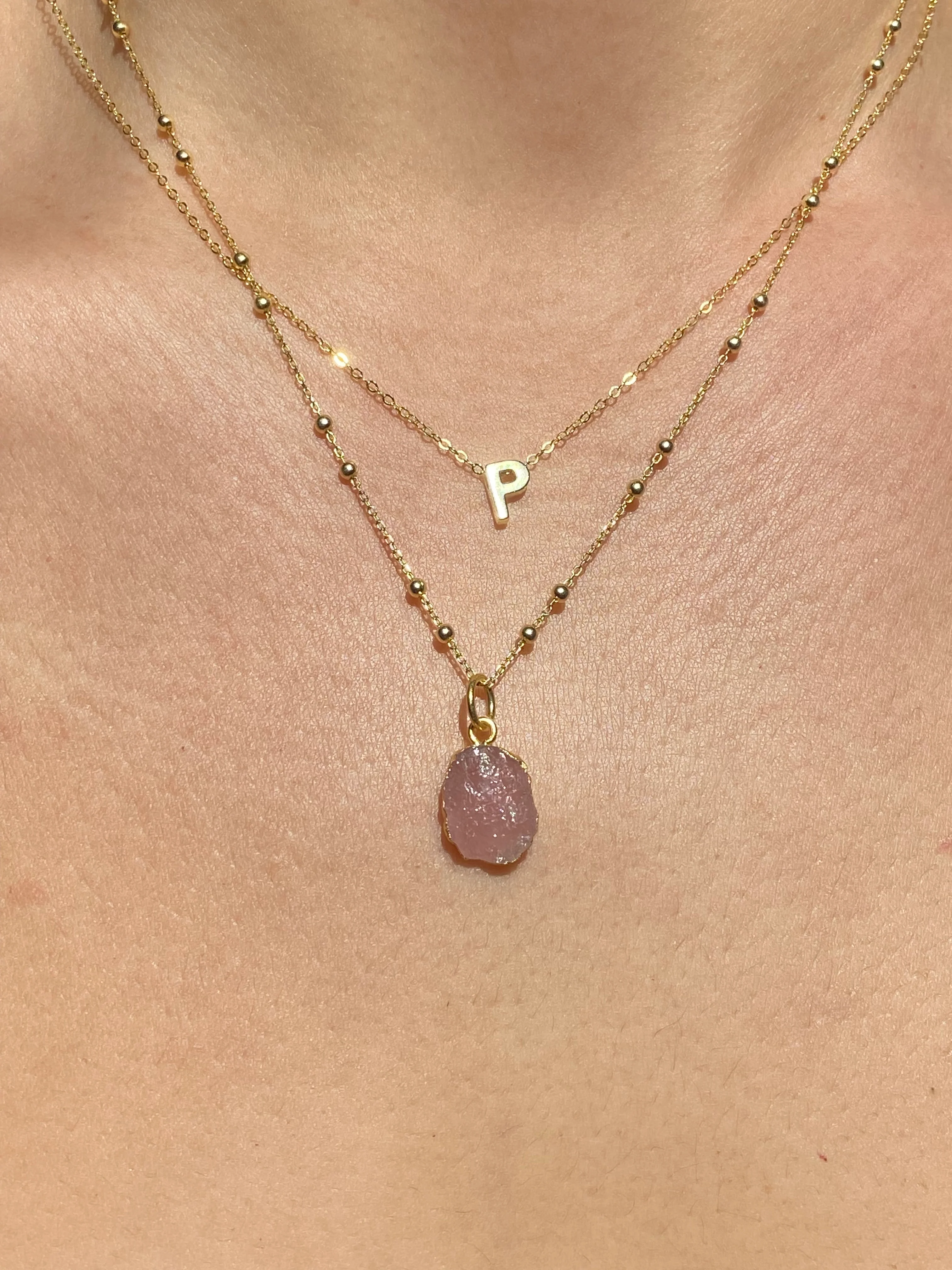 Initial & Rose Quartz Necklace Set | October Birthstone - Image 16
