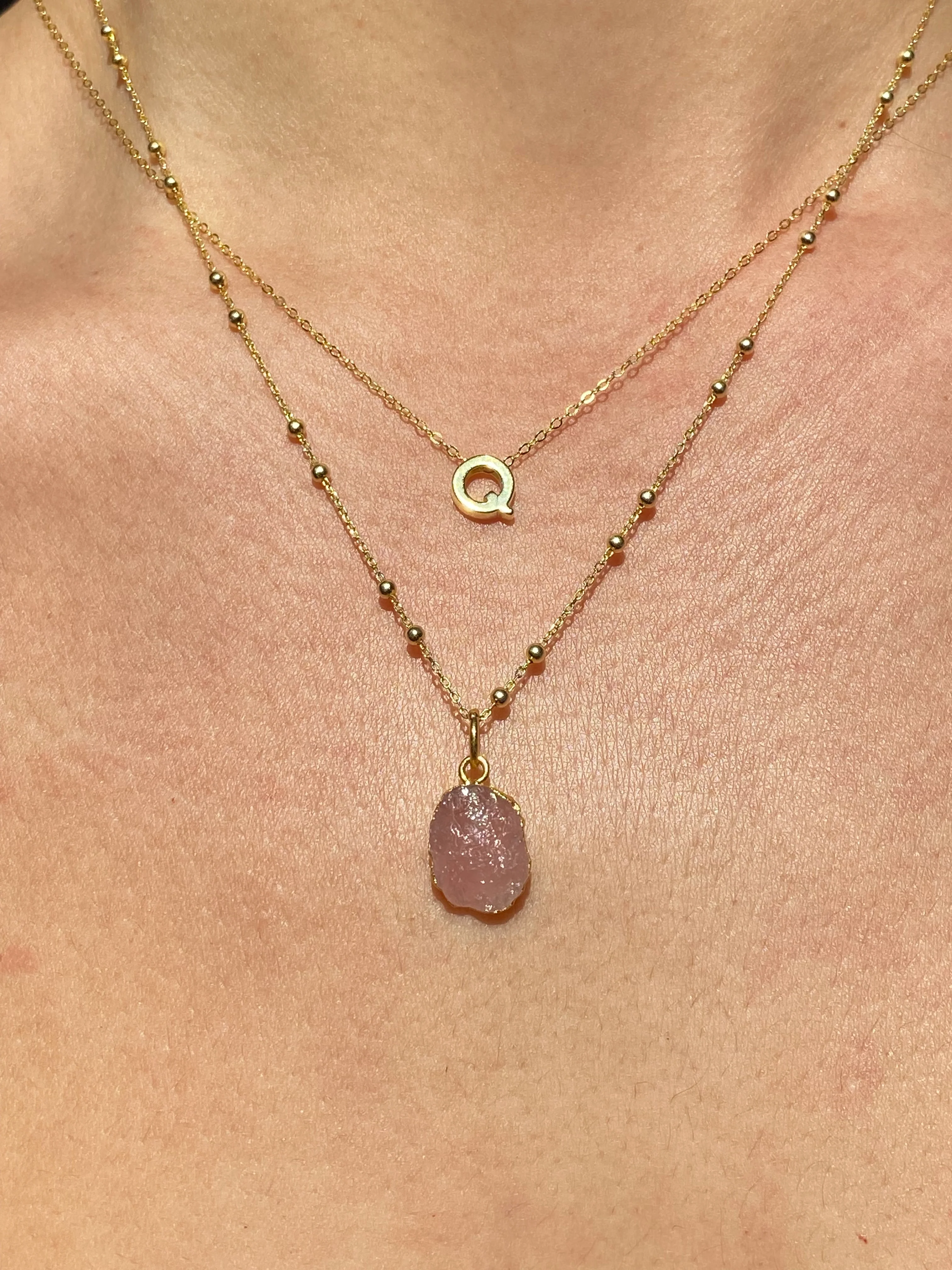 Initial & Rose Quartz Necklace Set | October Birthstone - Image 17