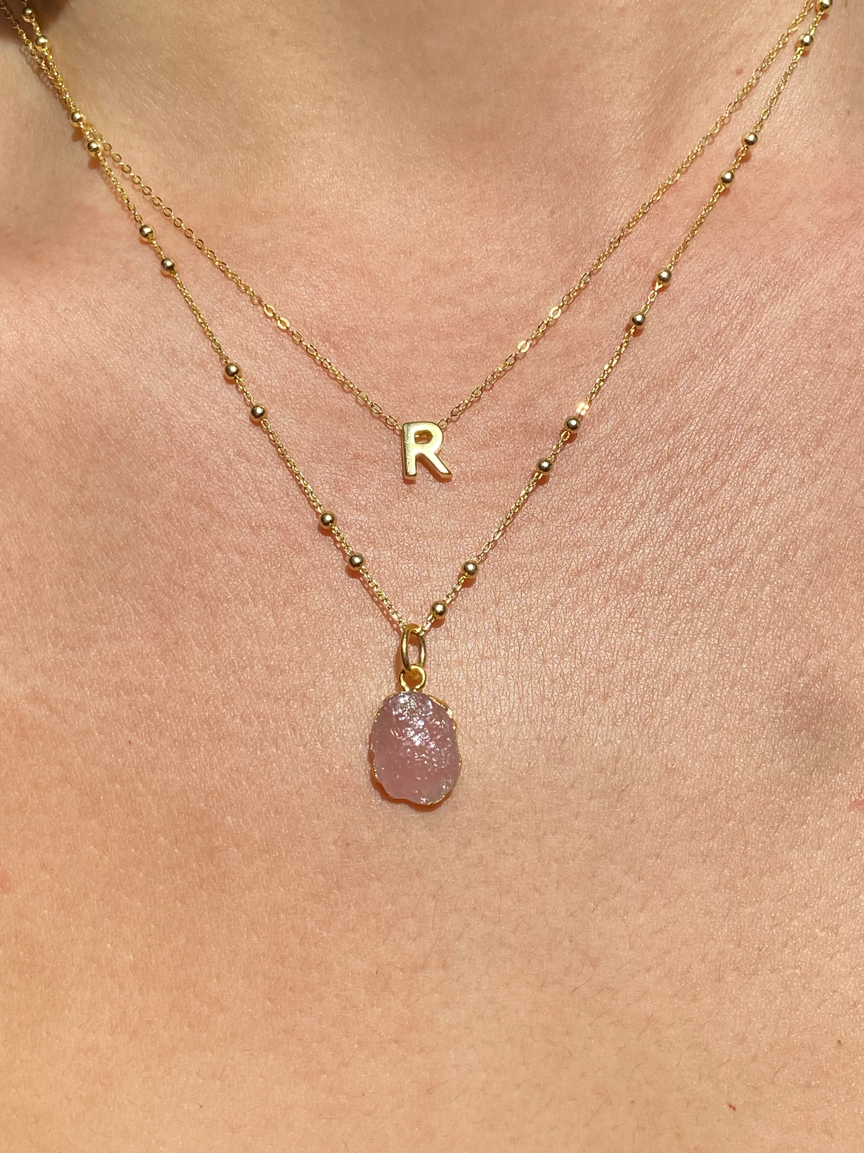 Initial & Rose Quartz Necklace Set | October Birthstone - Image 18