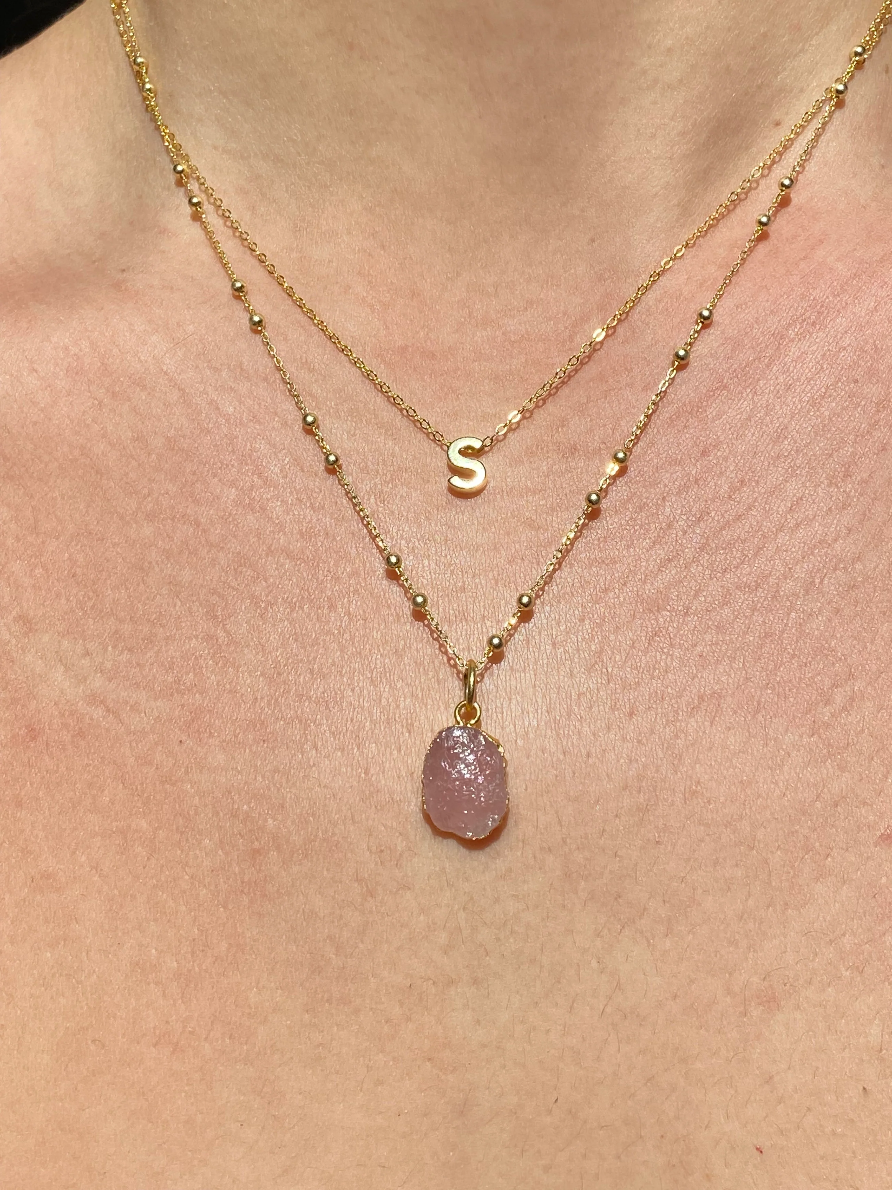 Initial & Rose Quartz Necklace Set | October Birthstone - Image 19