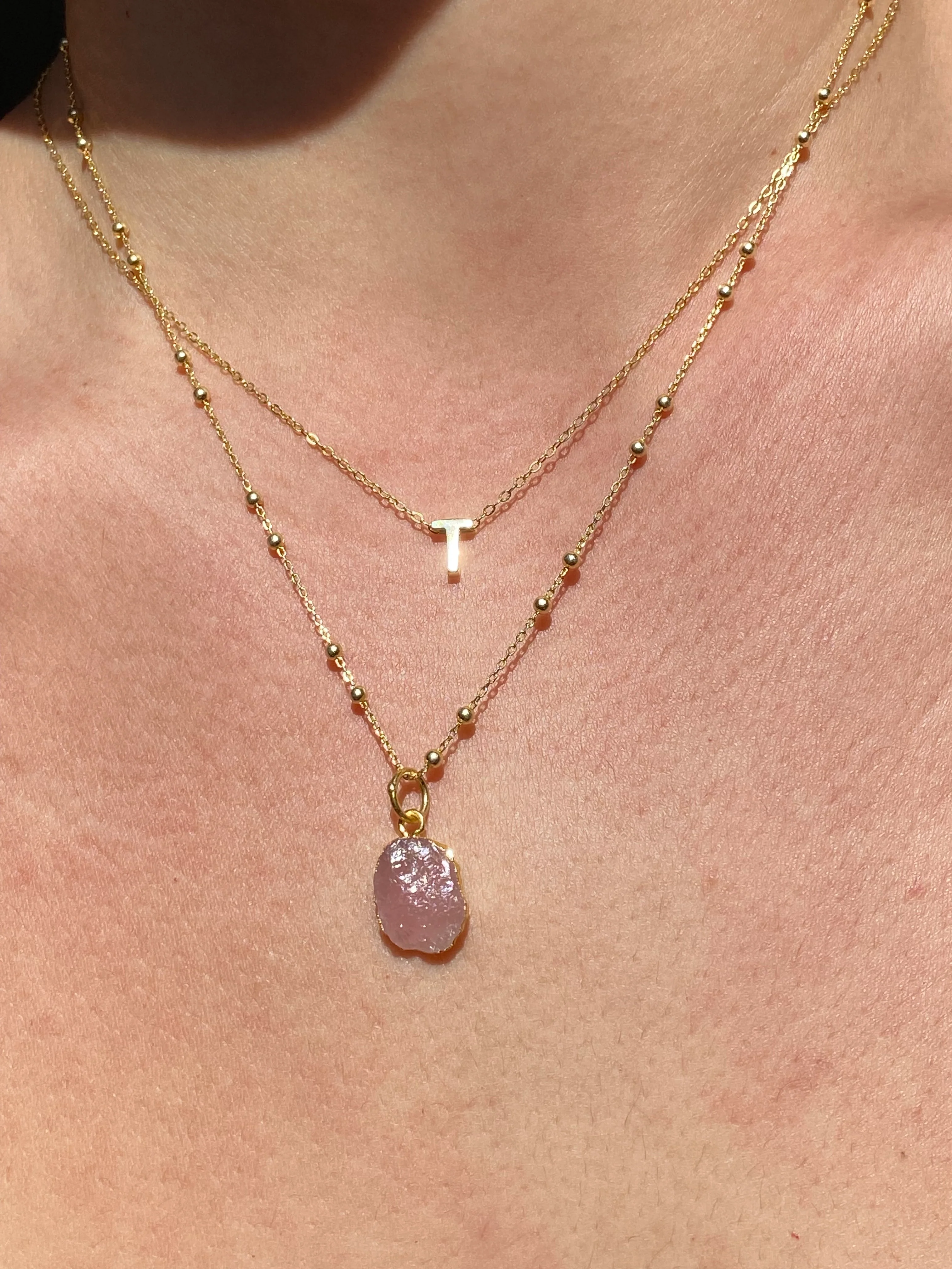 Initial & Rose Quartz Necklace Set | October Birthstone - Image 20