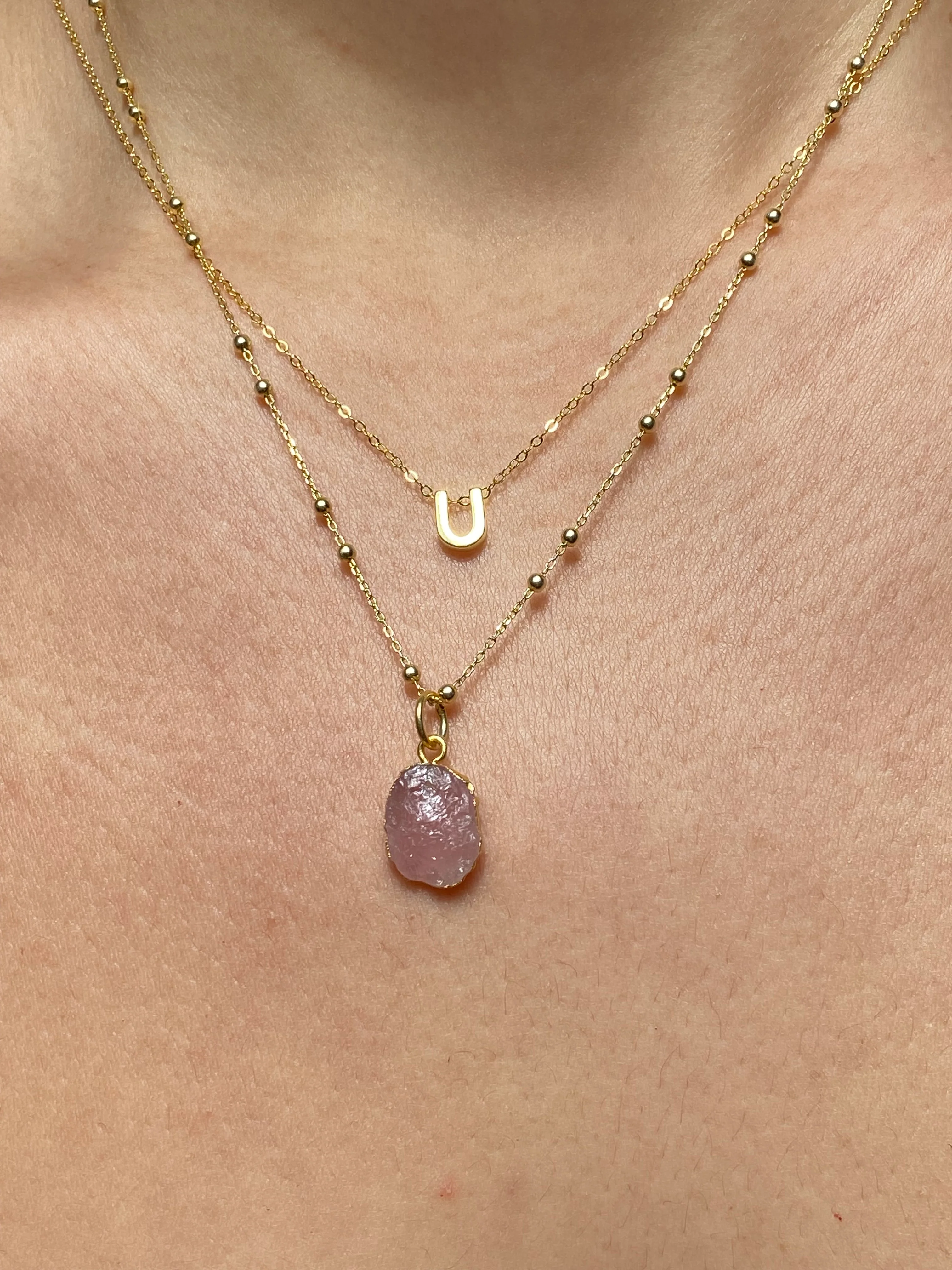 Initial & Rose Quartz Necklace Set | October Birthstone - Image 21