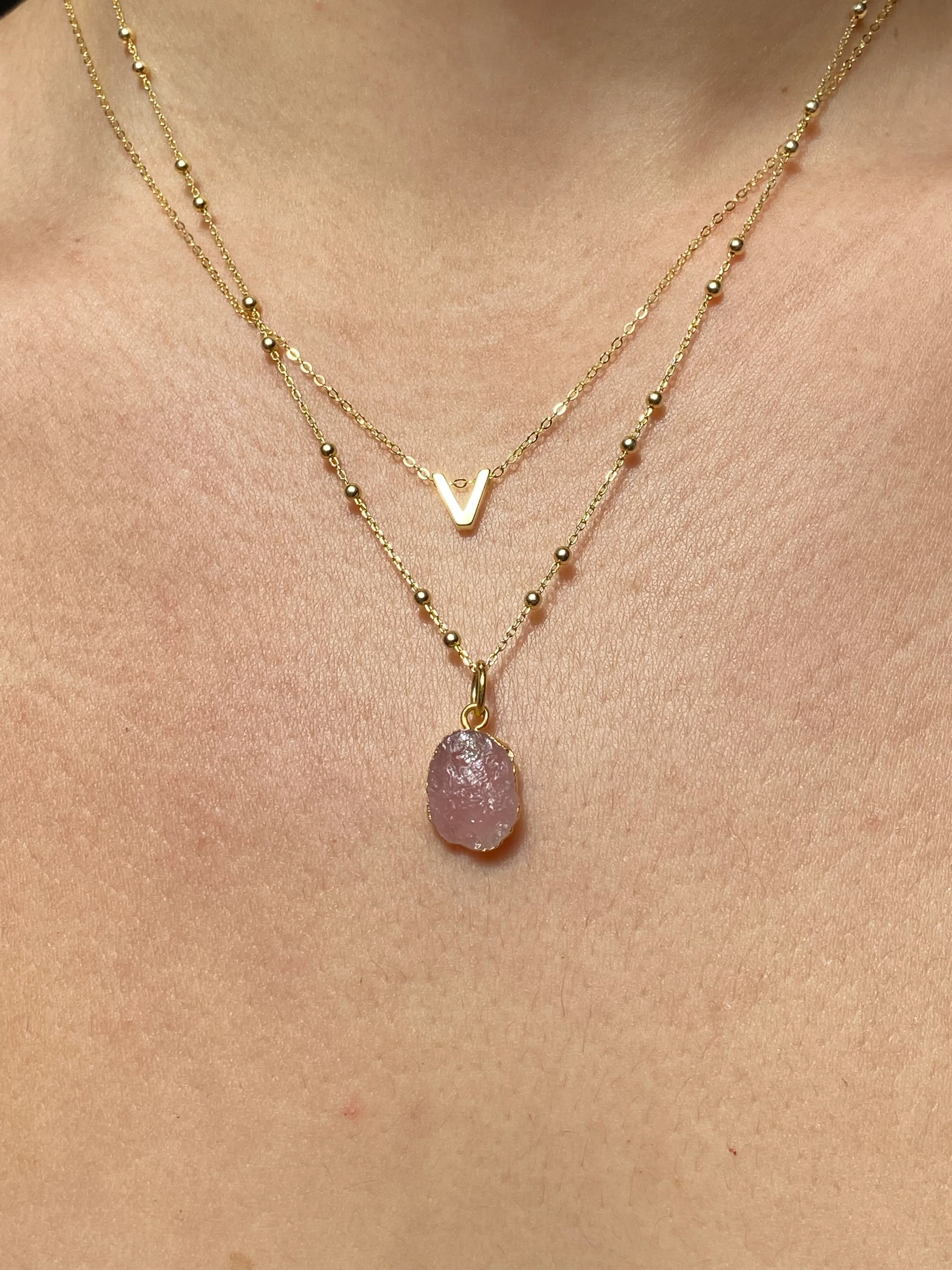 Initial & Rose Quartz Necklace Set | October Birthstone - Image 22