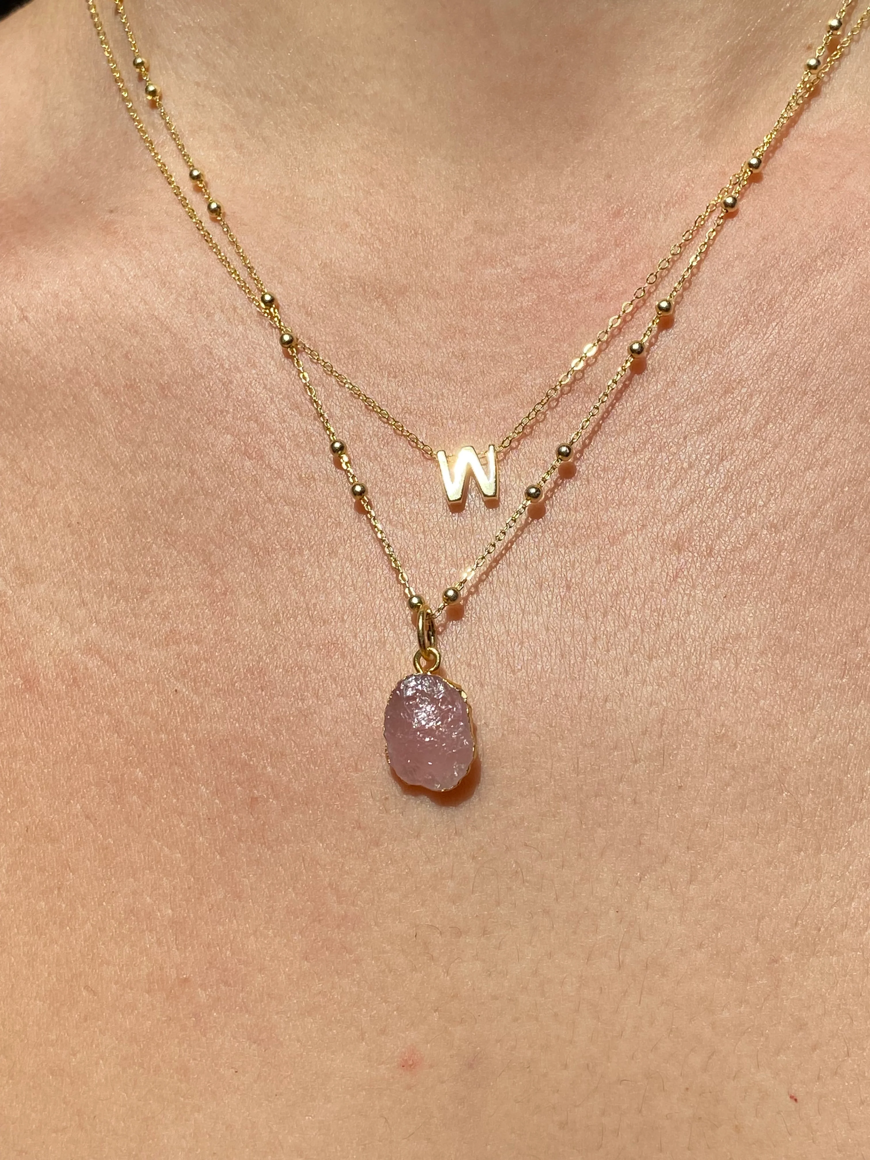 Initial & Rose Quartz Necklace Set | October Birthstone - Image 23
