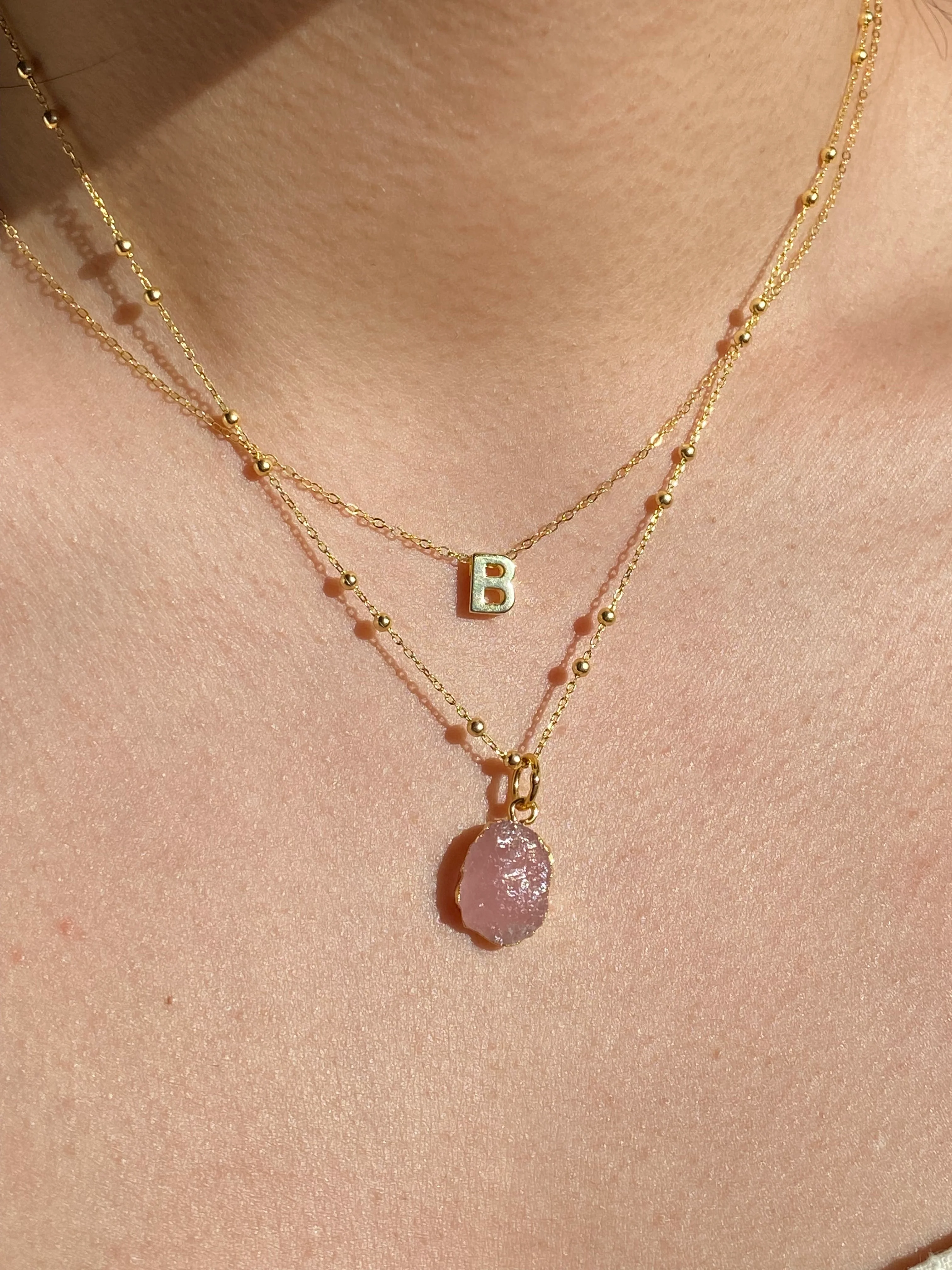 Initial & Rose Quartz Necklace Set | October Birthstone - Image 3