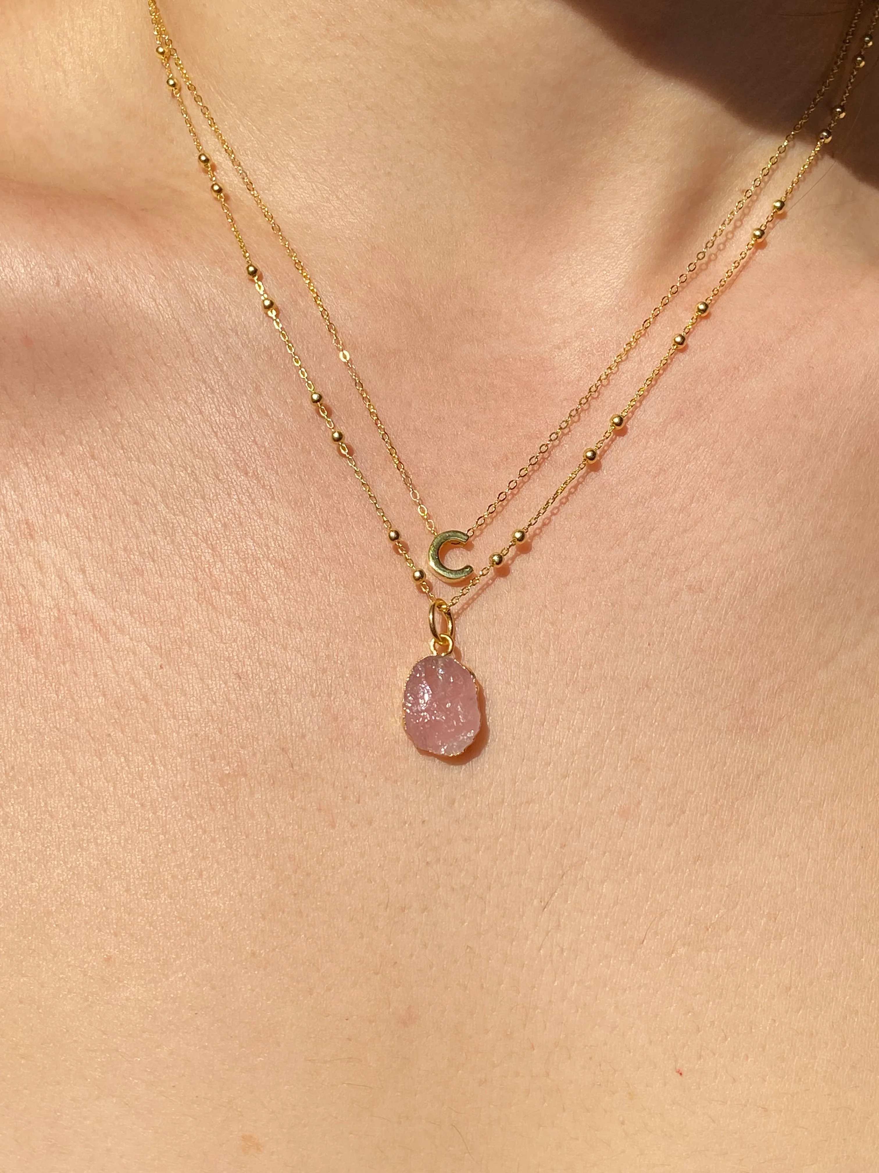 Initial & Rose Quartz Necklace Set | October Birthstone - Image 4