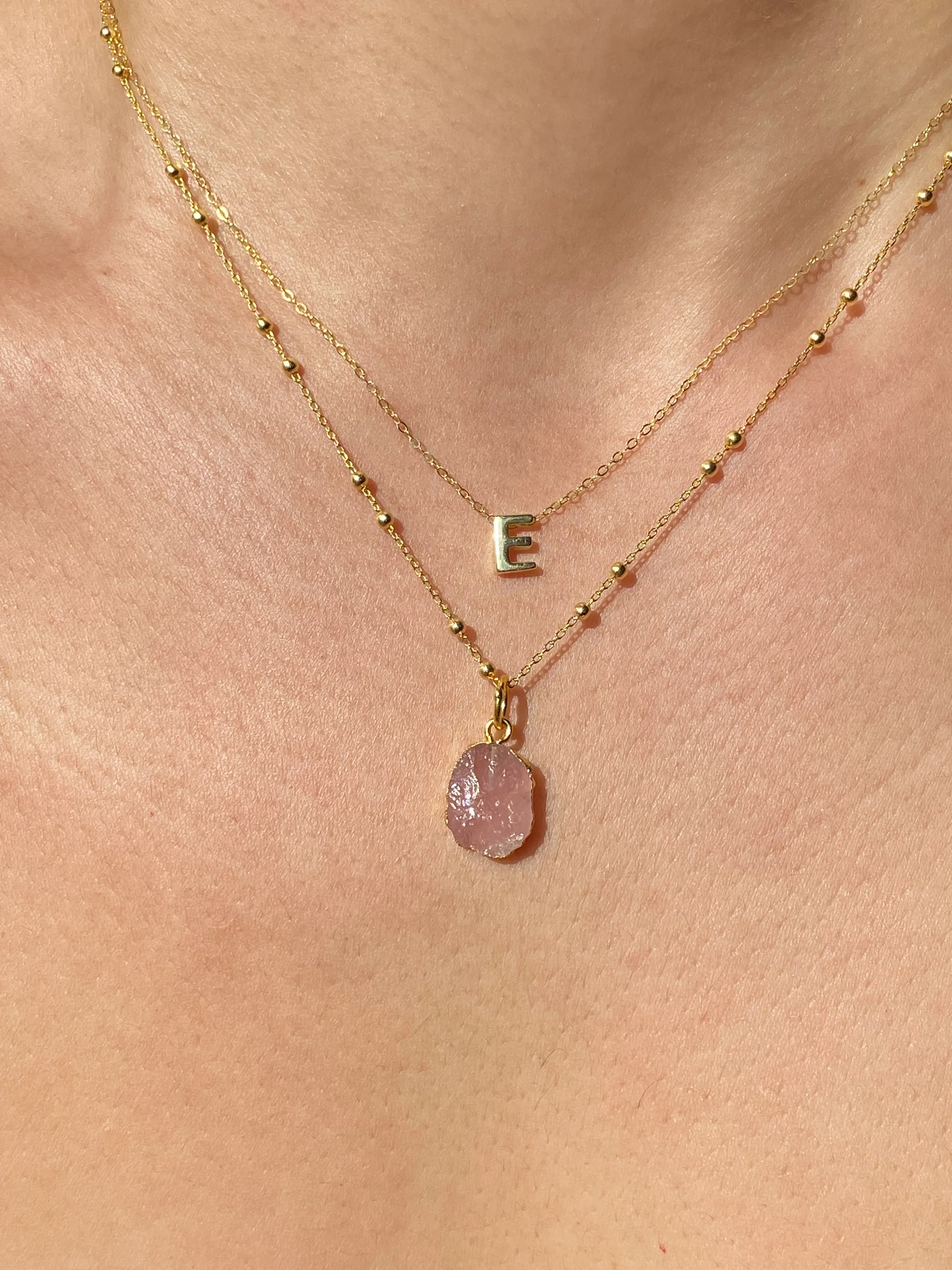 Initial & Rose Quartz Necklace Set | October Birthstone - Image 5
