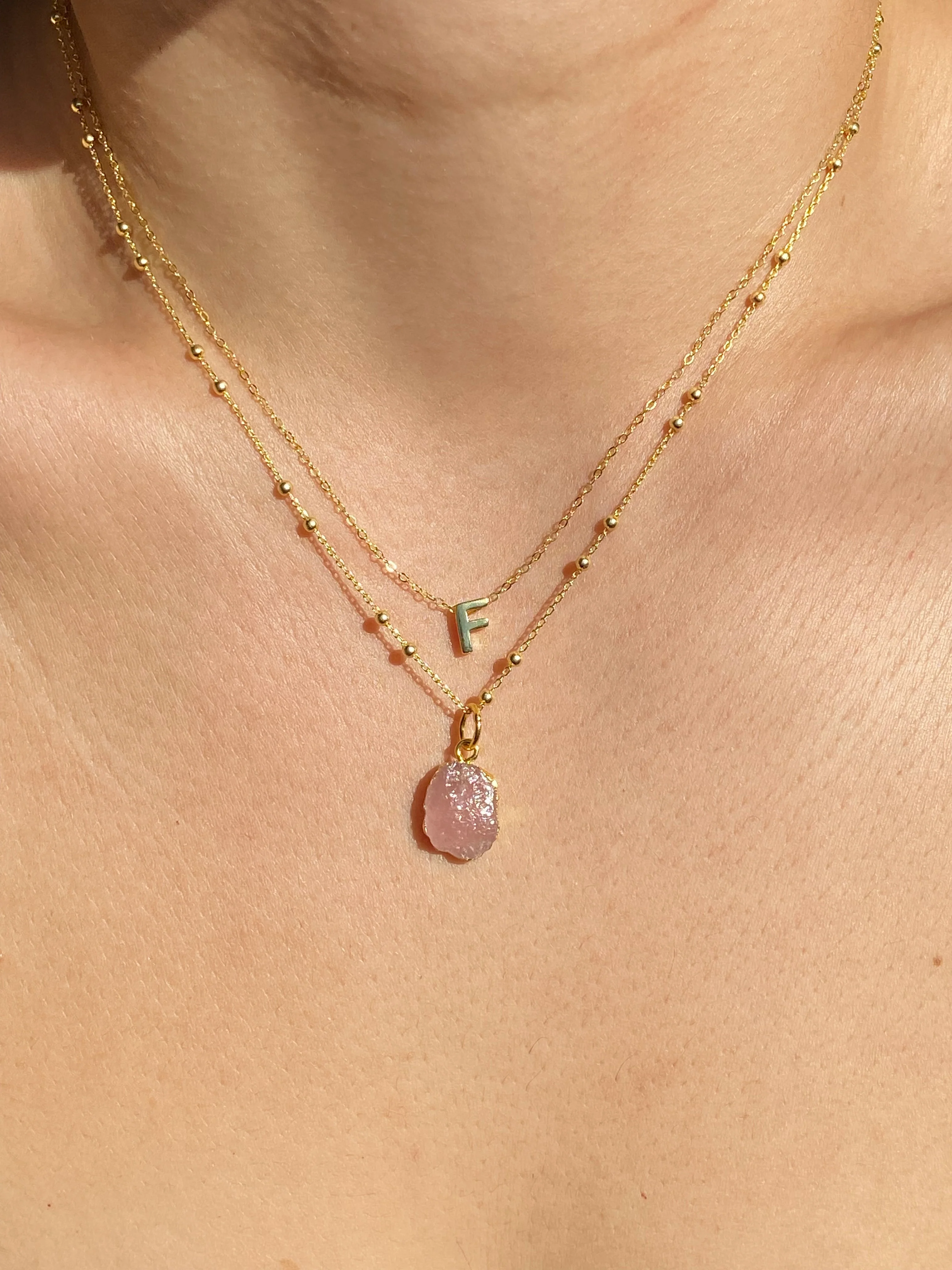 Initial & Rose Quartz Necklace Set | October Birthstone - Image 6