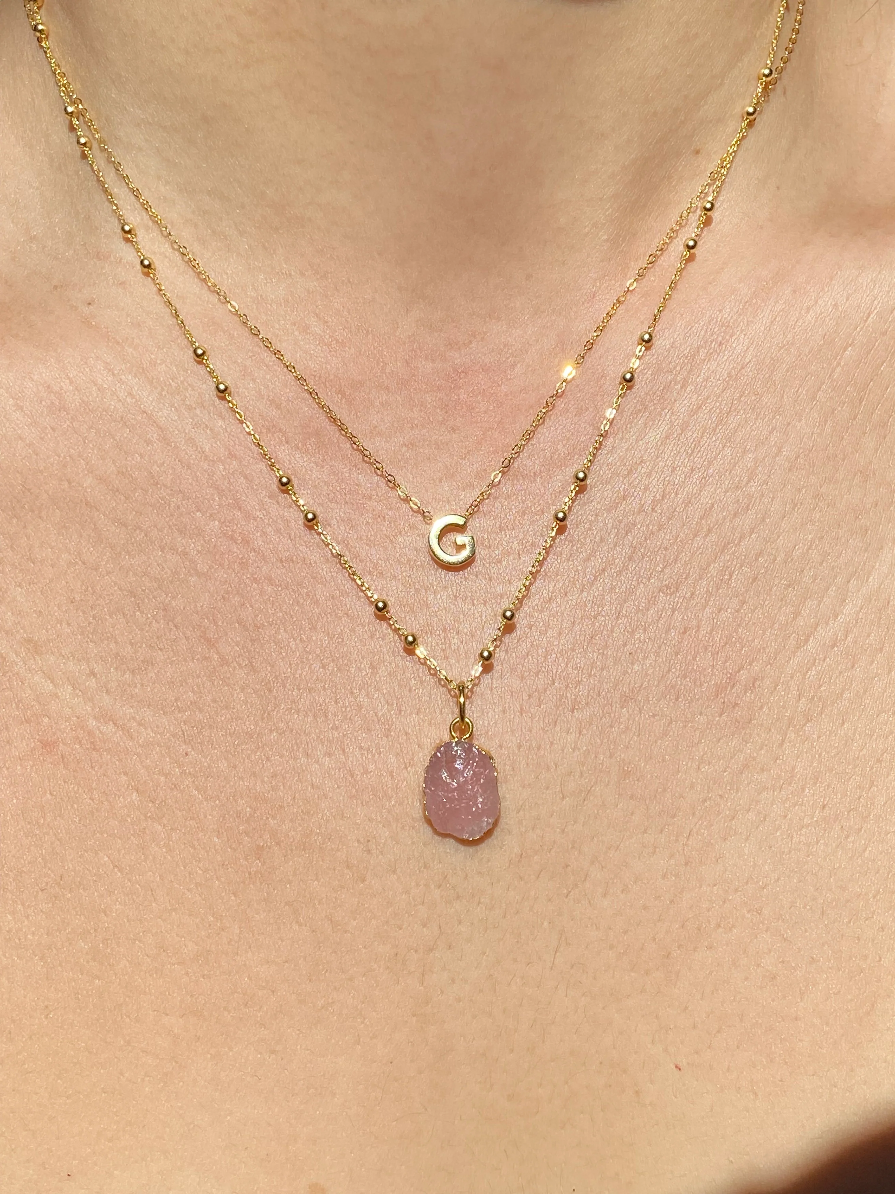 Initial & Rose Quartz Necklace Set | October Birthstone - Image 7