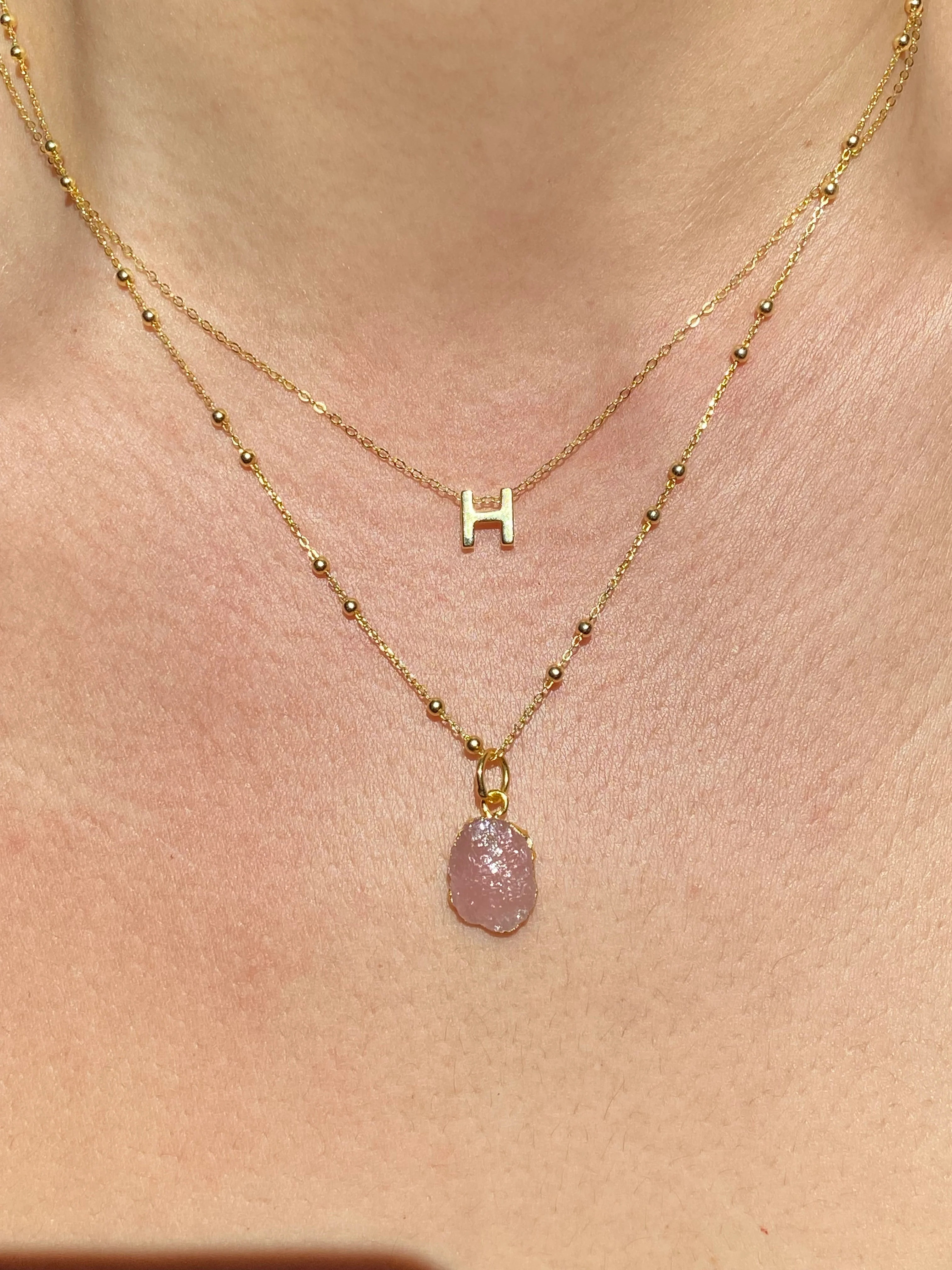 Initial & Rose Quartz Necklace Set | October Birthstone - Image 8