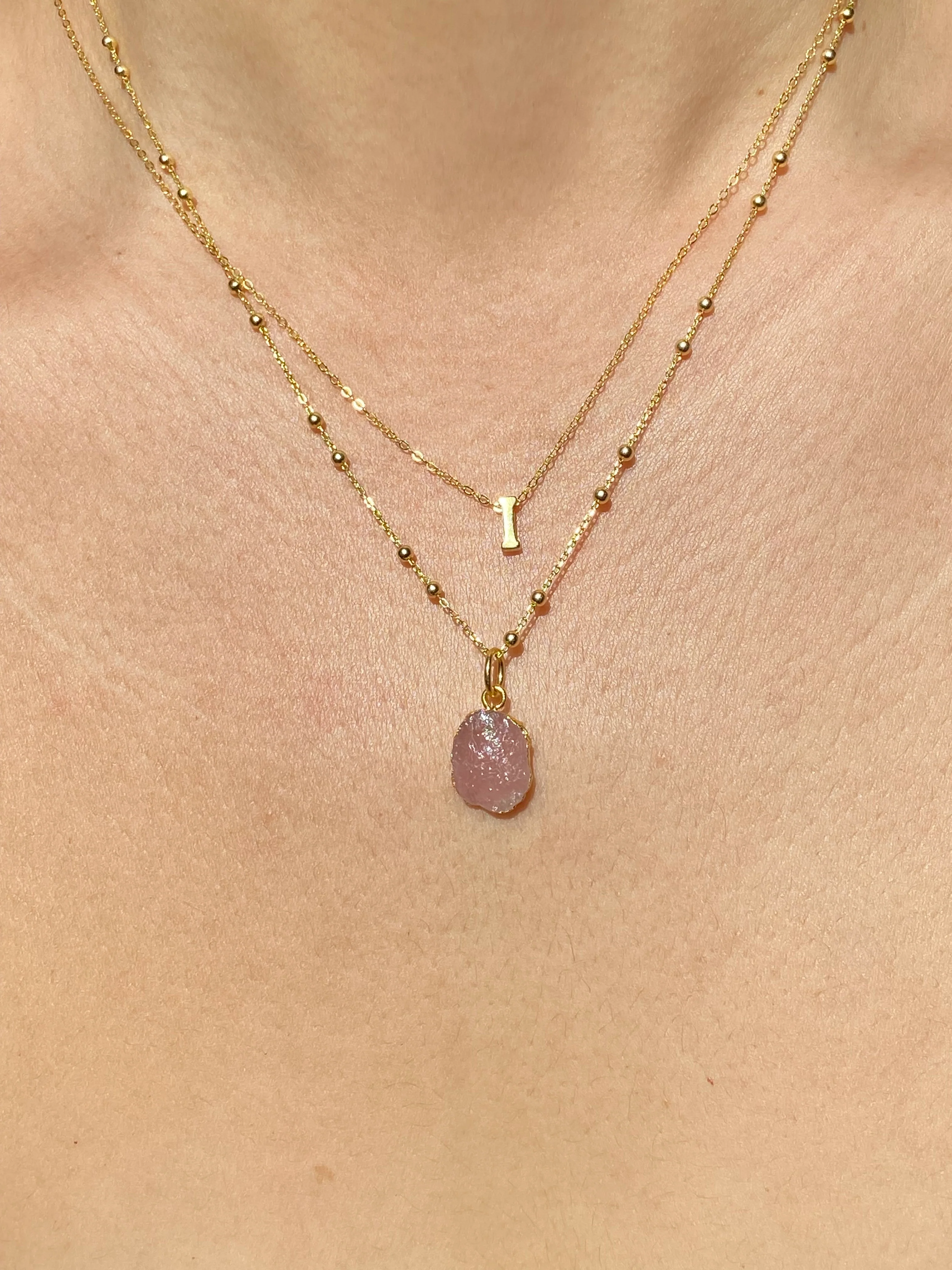 Initial & Rose Quartz Necklace Set | October Birthstone - Image 9