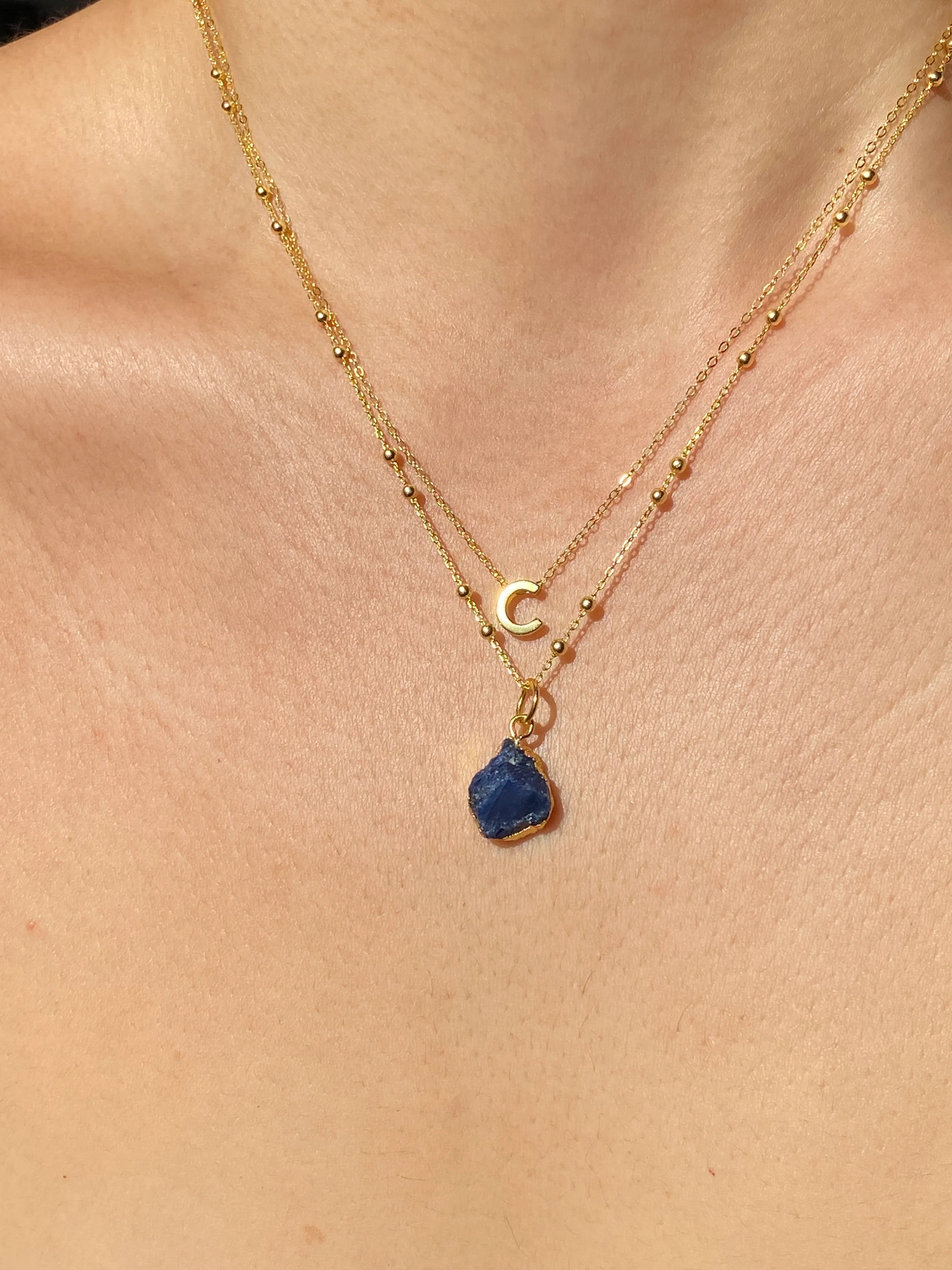 Initial & Sapphire Necklace Set | September Birthstone - Image 3