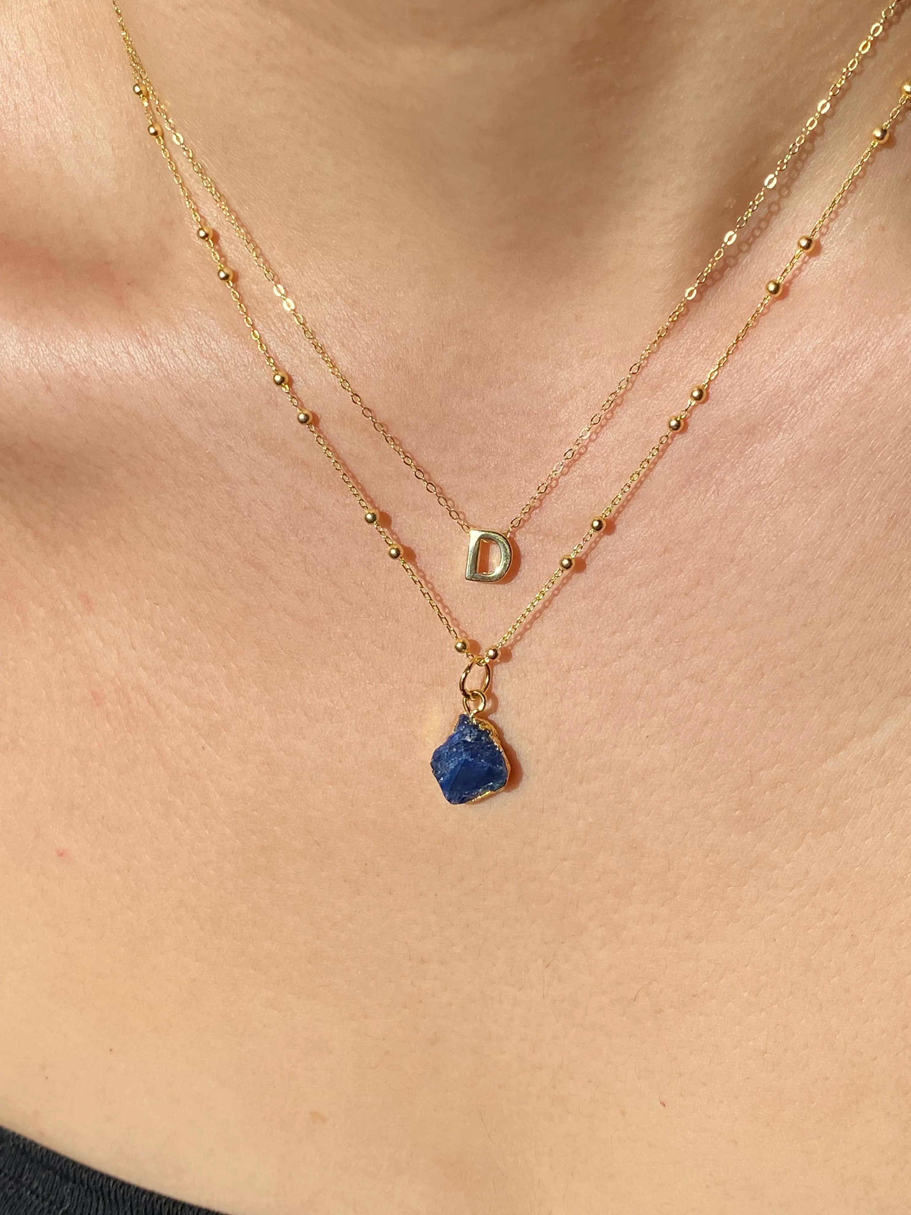 Initial & Sapphire Necklace Set | September Birthstone - Image 4