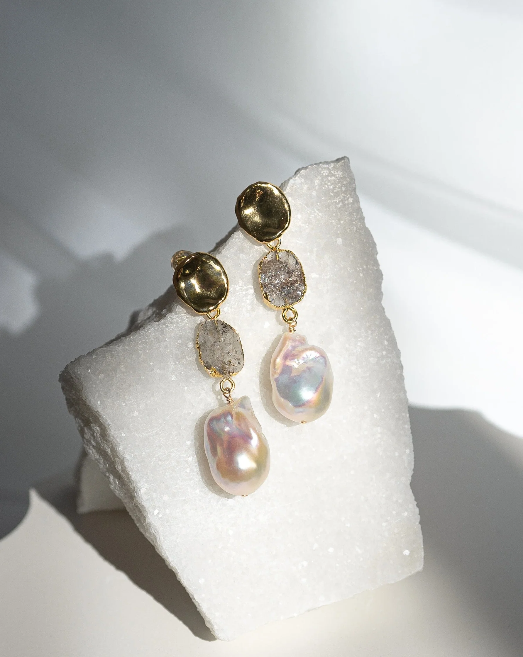 April Birthstone | Herkimer Diamond Birthstones x Pearls Earrings - Image 4